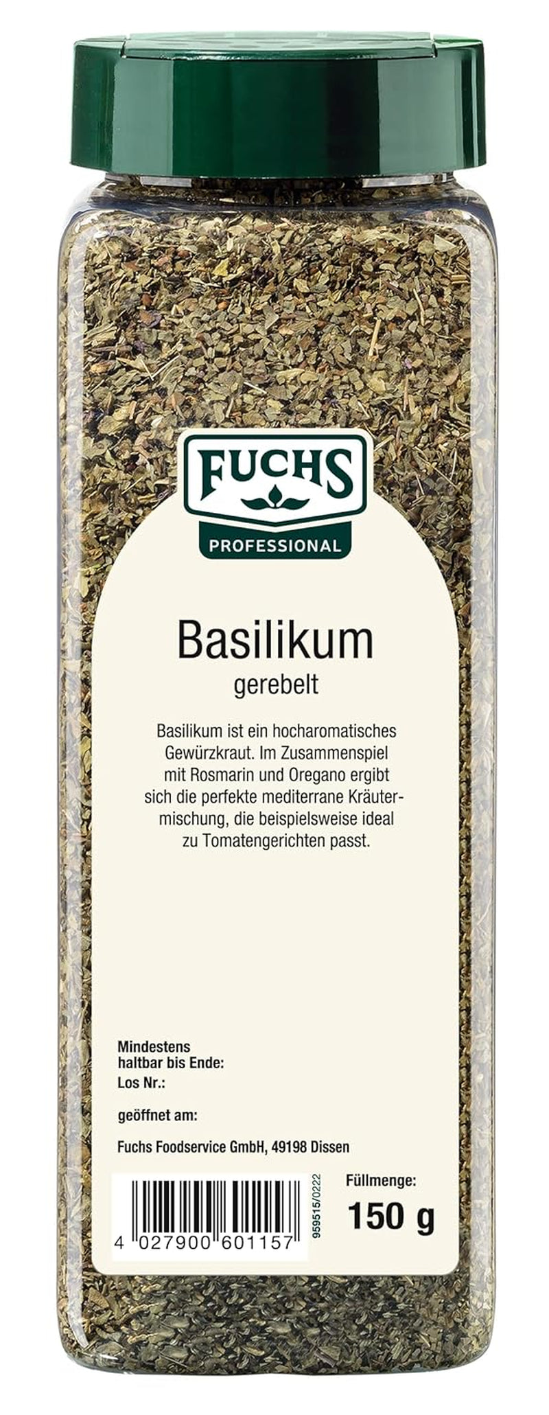 - Basilikum gerebelt | Mediterranes Gewürzkraut für Großverbraucher | Mit praktischem Streuaufsatz | 150 g dużego Streuera