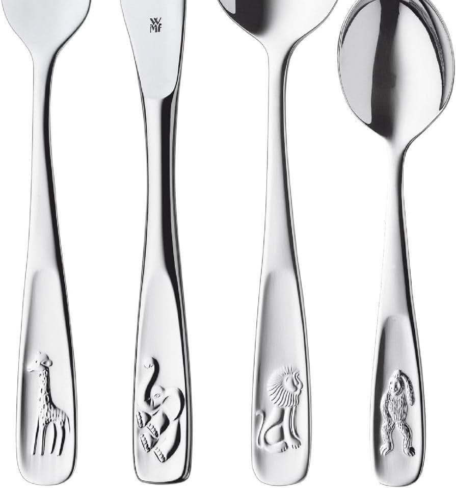Zestaw sztućców ze stali nierdzewnej dla dzieci WMF Animals, 4 sztuki, polerowany Cromargan Kitchen Naty Shop