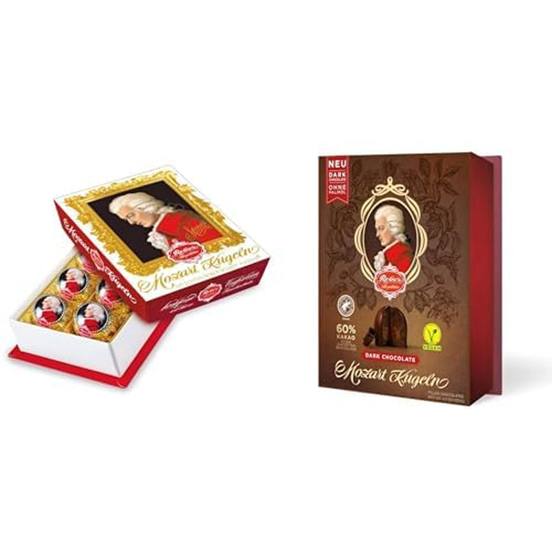 Duo Pack Ciemna Czekolada, Barokowy Mozart i Ciemna Czekolada, Autentyczne Kulki Mozarta, Czekolada z Ciemną Czekoladą, Marcepan, Nugat, Idealny Prezent, 6 sztuk każdego gatunku, łącznie 240g