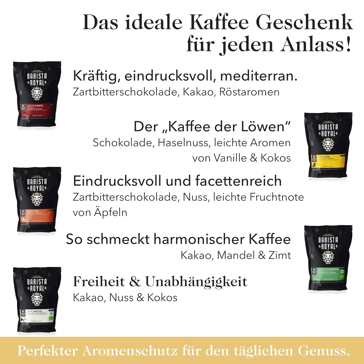 Zestaw degustacyjny do kawy pełnoziarnistej 5 x 350g | Pakiet Discovery Ziarna kawy w zestawie upominkowym | arabski | Sprawiedliwy Handel | wegańskie | Idealny do automatycznych ekspresów do kawy, ekspresów przelewowych, ekspresów przelewowych i ekspresów francuskich | KRÓLEWSKI BARYSTA