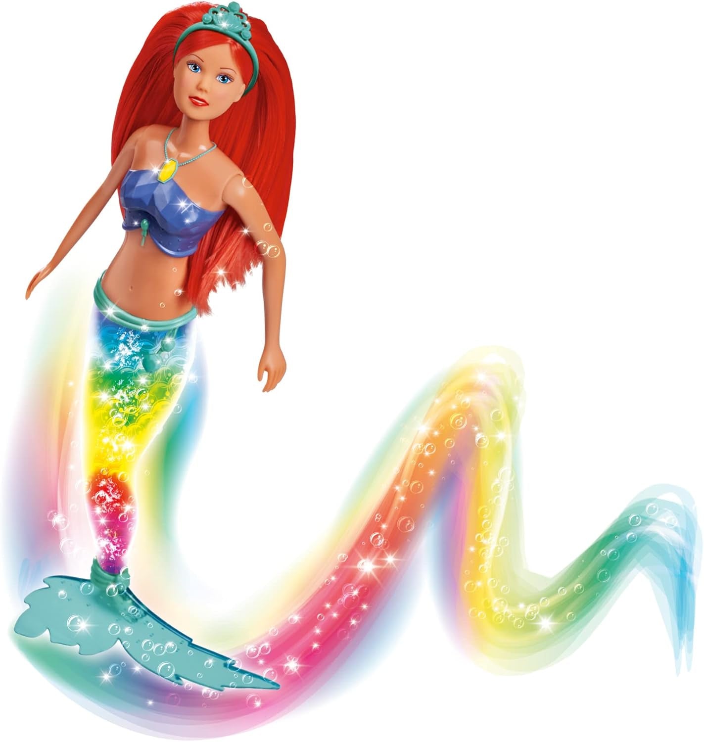 Simba 105733656 - Steffi Love Sparkling Mermaid Doll (39 cm) - Świecąca syrenka zmieniająca kolor Luminous Rainbow Wodoodporna zabawka dla dzieci w wieku 3 lat i więcej