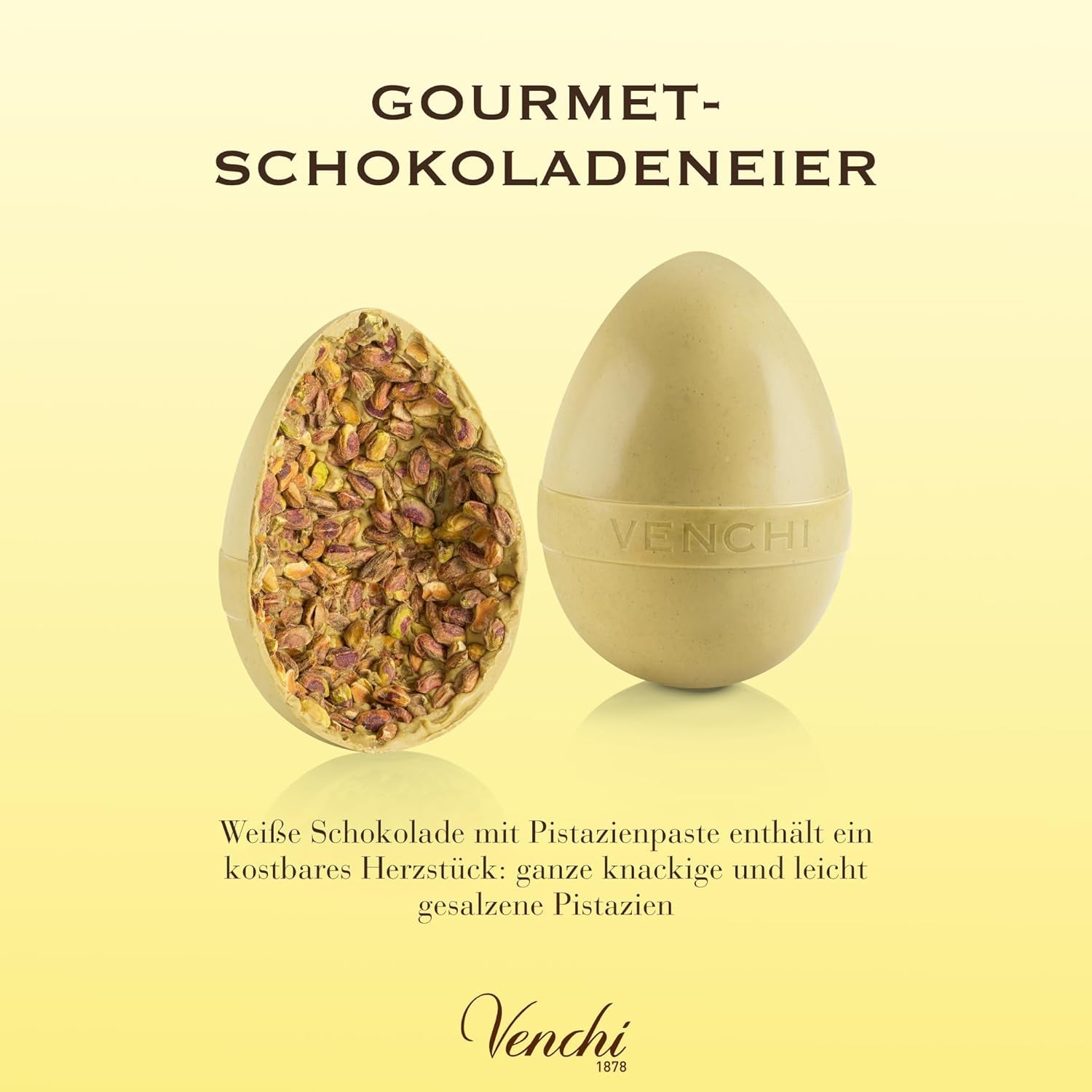 Venchi - Czekoladowe jajko o smaku pistacjowym, z całą pistacją, z niespodzianką, bezglutenowe, 500g, kolekcja wielkanocna, pomysł na prezent