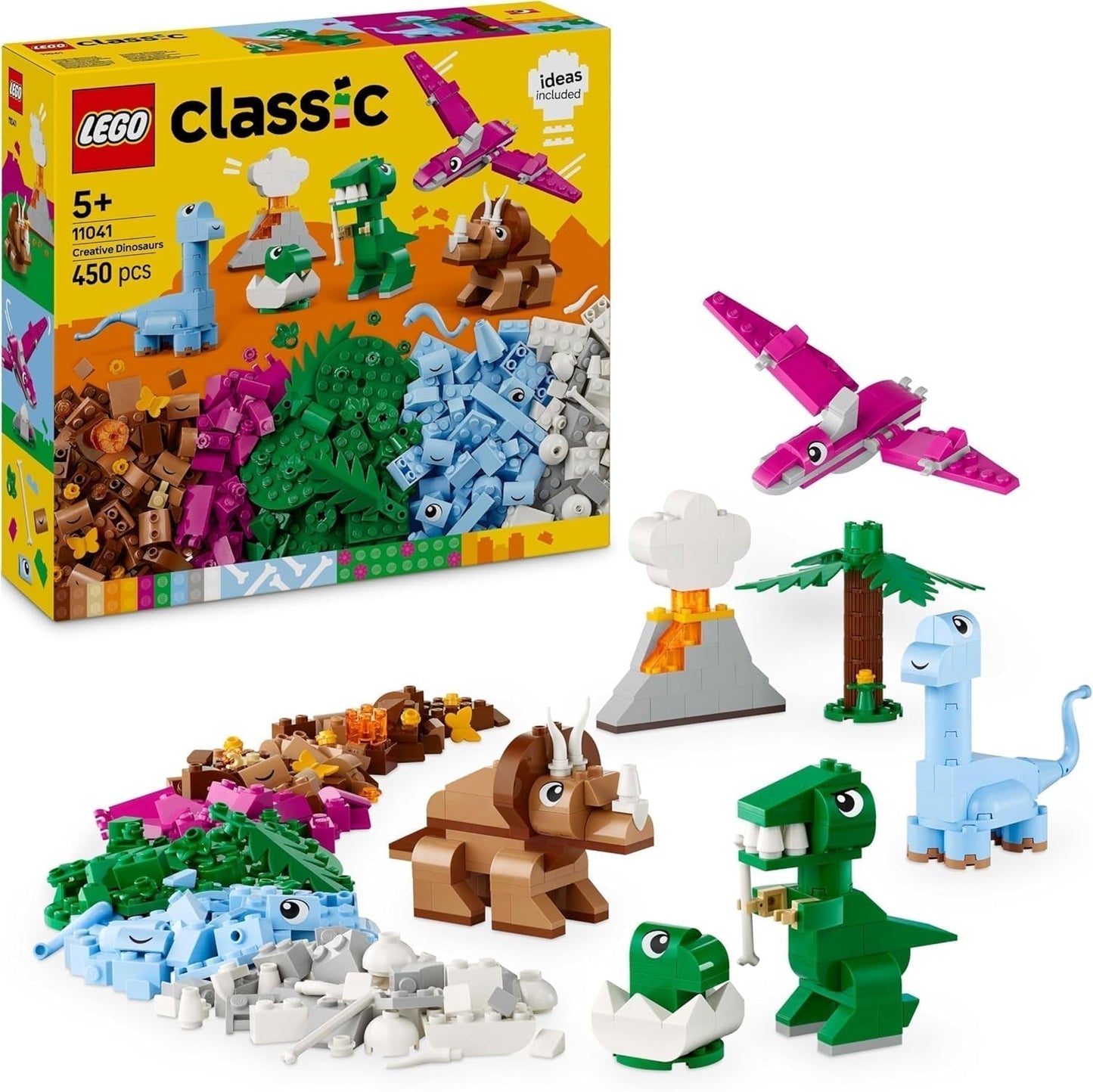 Zestaw LEGO Classic do budowania kreatywnych dinozaurów z figurkami zwierząt i modelami wykonanymi z klocków, wyobraźnia do zabawy, prezent dla 5-letnich chłopców i dziewcząt, w tym T.Rex i Triceratops 11041 Zestawy do budowania Besuche den LEGO-Store Default Title