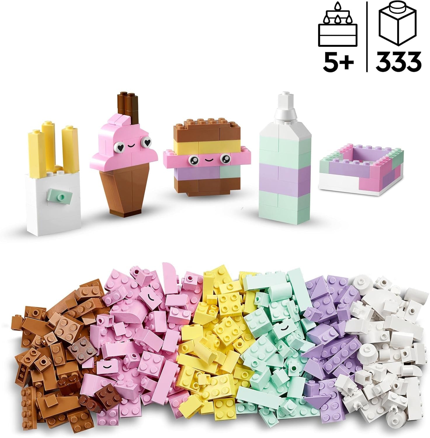 LEGO 11028 Klasyczny pastelowy zestaw do kreatywnego budowania Brick Box, zabawka konstrukcyjna dla dziewcząt i chłopców w wieku od 5 lat z modelami; lody, dinozaur, kot i więcej Zestawy do budowania w sklepie LEGO