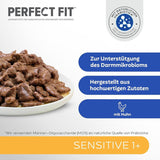 Mokra karma dla kotów Perfect Fit Sensitive 1+ z kurczakiem w sosie, 12 saszetek, 12 x 85 g - Mokra karma premium dla wrażliwych kotów od 1 roku, bez pszenicy i soi, wspomagająca trawienie