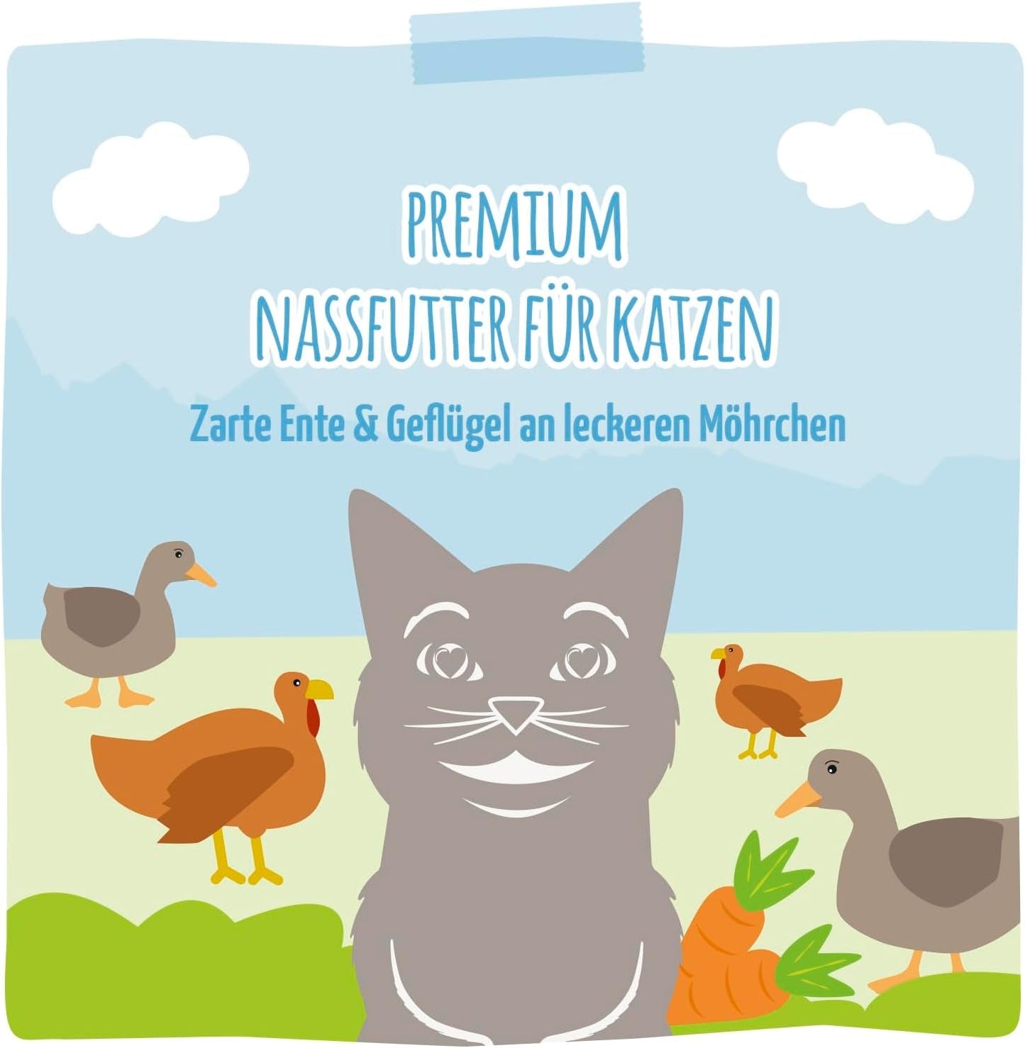 MjAMjAM - Mokra karma premium dla kotów - Delikatna kaczka i drób z pyszną marchewką, 1 opakowanie (1 x 400g), bez zbóż, z dodatkowym mięsem