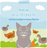MjAMjAM - Mokra karma premium dla kotów - Delikatna kaczka i drób z pyszną marchewką, 1 opakowanie (1 x 400g), bez zbóż, z dodatkowym mięsem