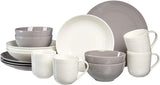 Ritzenhoff & Breker Levi 16-częściowy zestaw obiadowy, talerze, miski i kubki dla 4 osób, skandynawski design z delikatnym żłobkowanym reliefem, naczynia stołowe Mix & Match, porcelana, biały i szary
