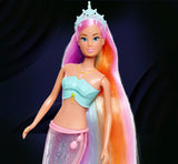 Steffi Love Magic Rainbow Mermaid, lalka syrenka z funkcją magicznego tęczowego światła i bardzo długimi włosami, 39 cm, wiek 3+