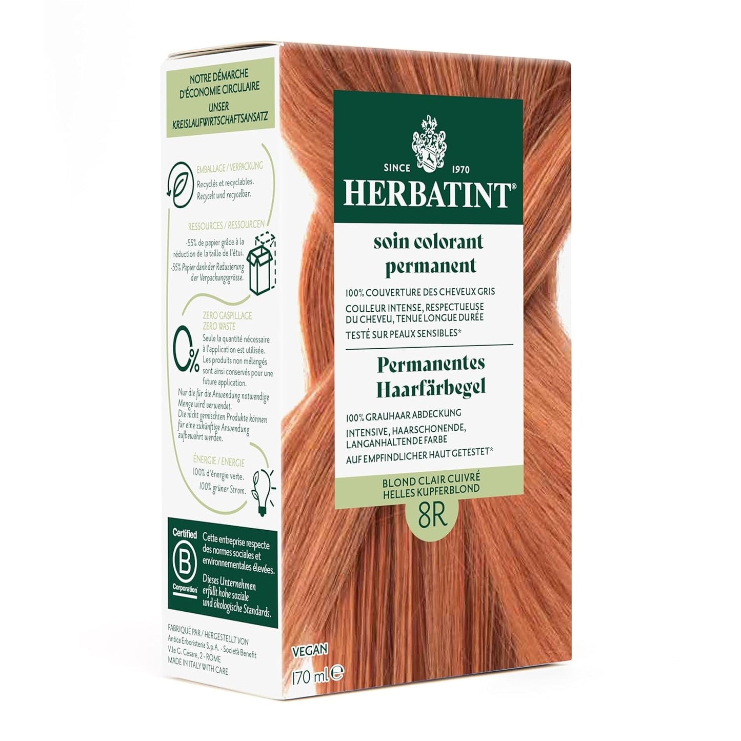 Żel do trwałej farby do włosów 6N Ciemny Blond - 170ml I Bez amoniaku, 100% krycia siwych włosów Przetestowałem na skórze wrażliwej, z 8 ekstraktami roślinnymi Naty Shop Farba do włosów 8R Jasny Miedziany Blond