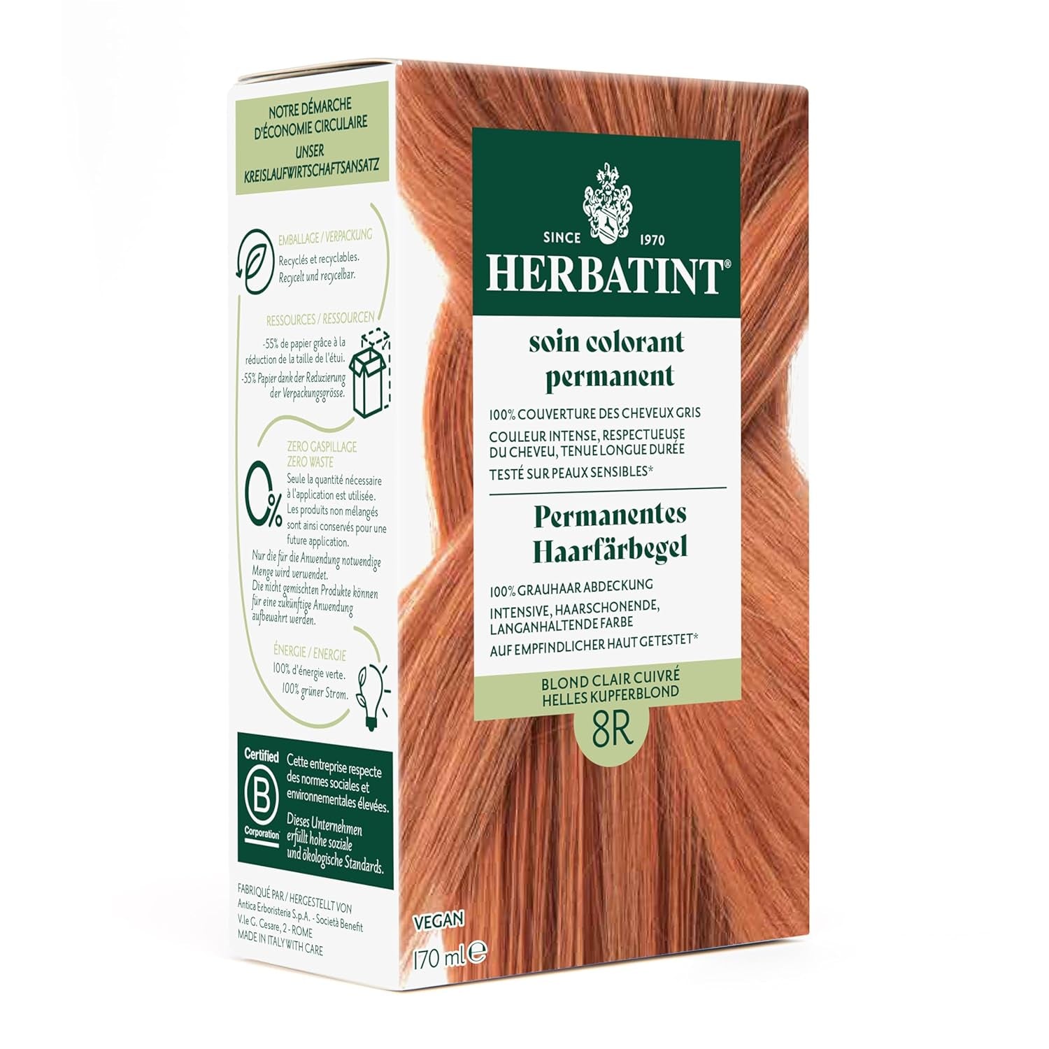 Żel do trwałej farby do włosów 6N Ciemny Blond - 170ml I Bez amoniaku, 100% krycia siwych włosów Przetestowałem na skórze wrażliwej, z 8 ekstraktami roślinnymi Naty Shop Farba do włosów 8R Jasny Miedziany Blond