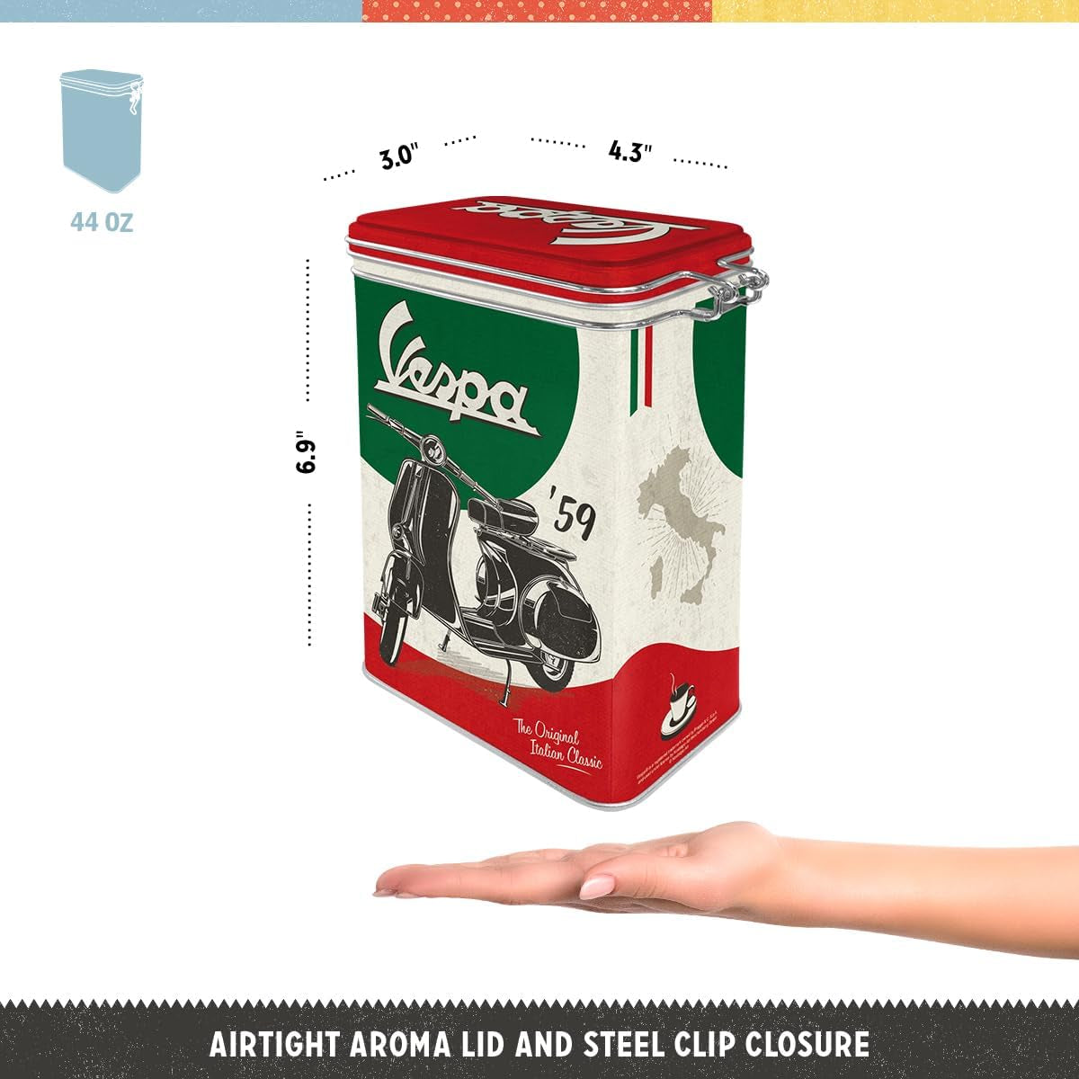 Nostalgic-Art Retro Pudełko na kawę, 1,3 L, Vespa - Italian Classic - Pomysł na prezent dla fanów skuterów, Oryginalny produkt licencjonowany (OLP), Dekoracja warsztatu Vintage Design, Dekoracja warsztatu Vintage Design Pudełka do przechowywania żywności Sklep Naty