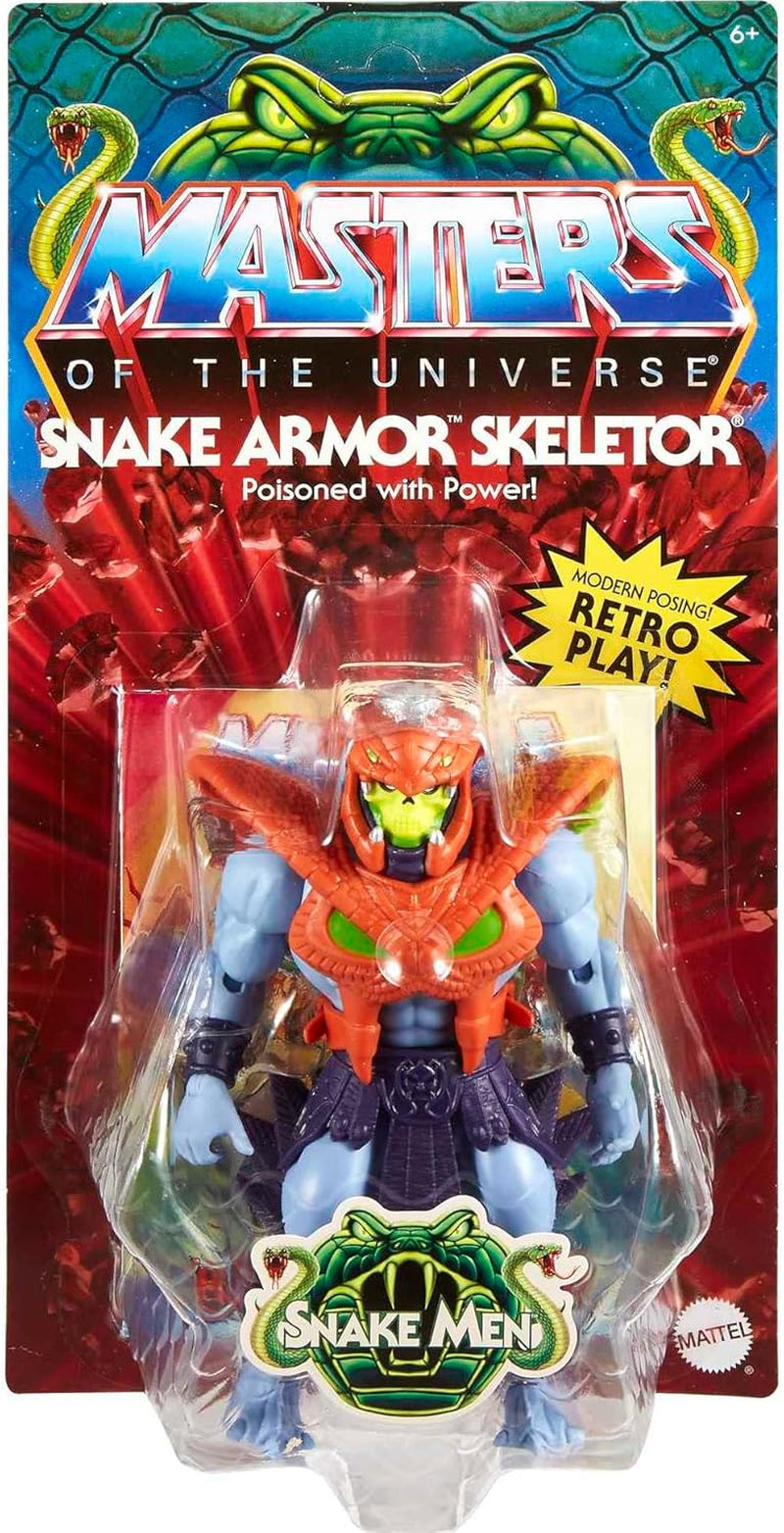 MASTERS of the UNIVERSE Snake Armor Skeletor - 16 ruchomych stawów, opakowanie retro, minikomiks, dla kolekcjonerów dla dzieci w wieku powyżej 6 lat i dorosłych, figurki HKM68 Naty Shop