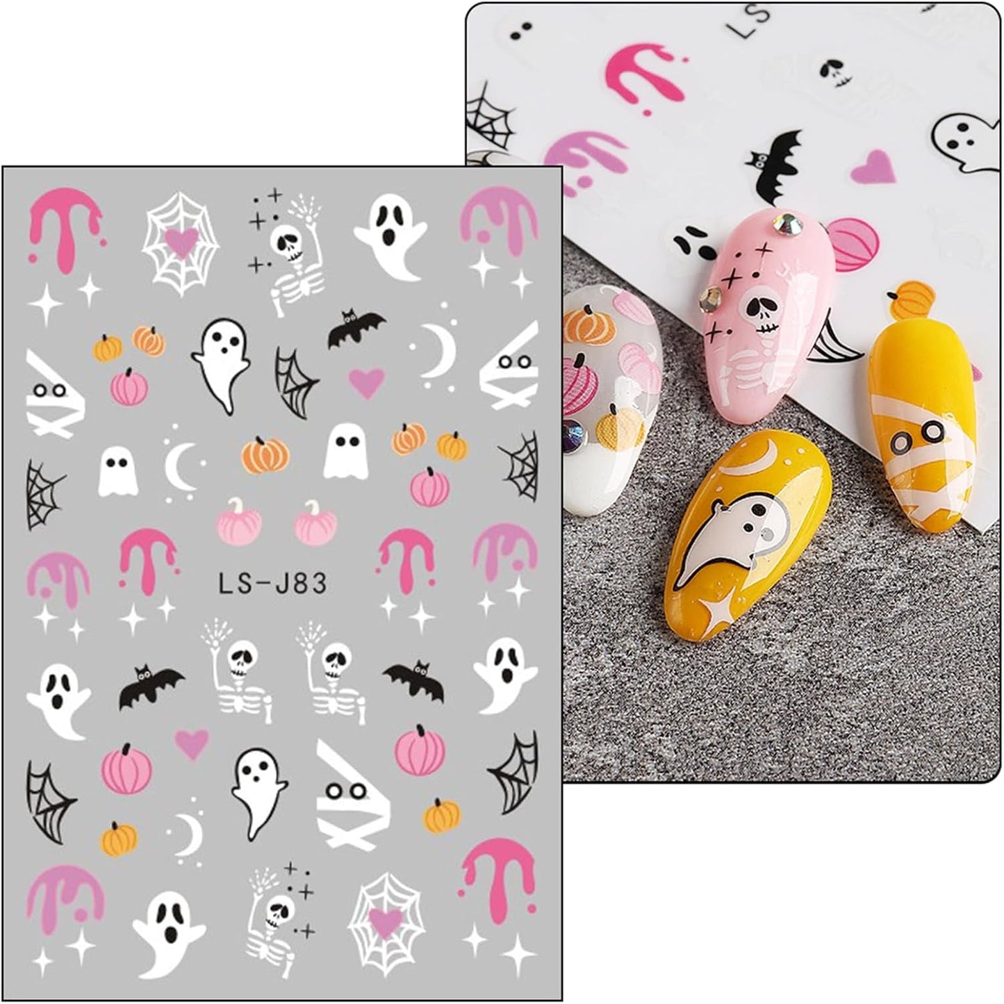 JMEOWIO Nagelsticker Halloween Süßer Geisterkürbis 9 Blatt Nail Art Naklejka Selbstklebend Nagelaufkleber Dekoration Nageldesign Zubehör