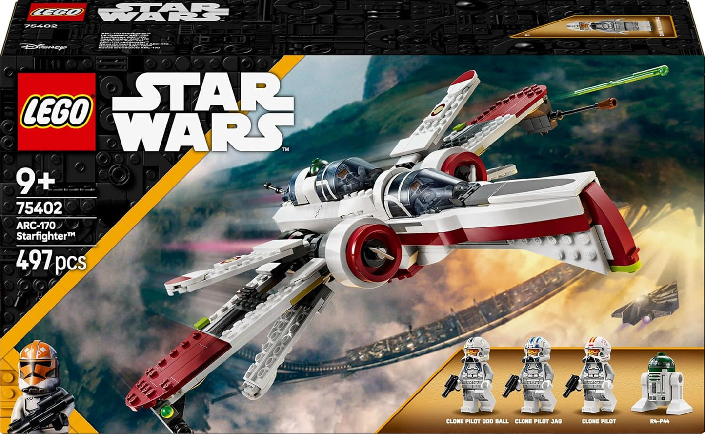 LEGO Star Wars 75402 ARC-170 Starfighter Zabawka z 4 minifigurkami, w tym klonem pilota i droidem R4-P44, przedmiot kolekcjonerski, prezent dla fanów Zemsty Sithów oraz chłopców i dziewcząt w wieku od 9 lat Zestawy do budowania Beuche den LEGO-Store