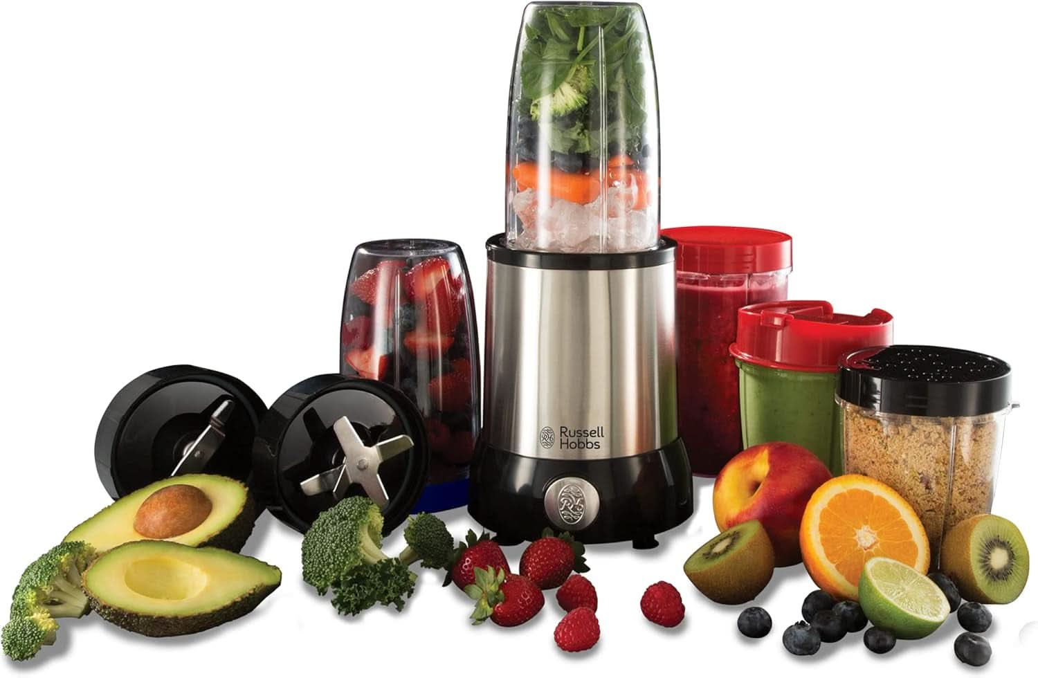 Russell Hobbs Mixer [Multifunktions-Standmixer] Nutriboost (Inkl. 5 Bpa-Freie Und Spülmaschinengeeignete Behälter + Deckel, 22 000 U/Min, 0,9 Ps-Motor) Elektrischer, Smoothie-Maker 23180-56 Kitchen Naty Shop
