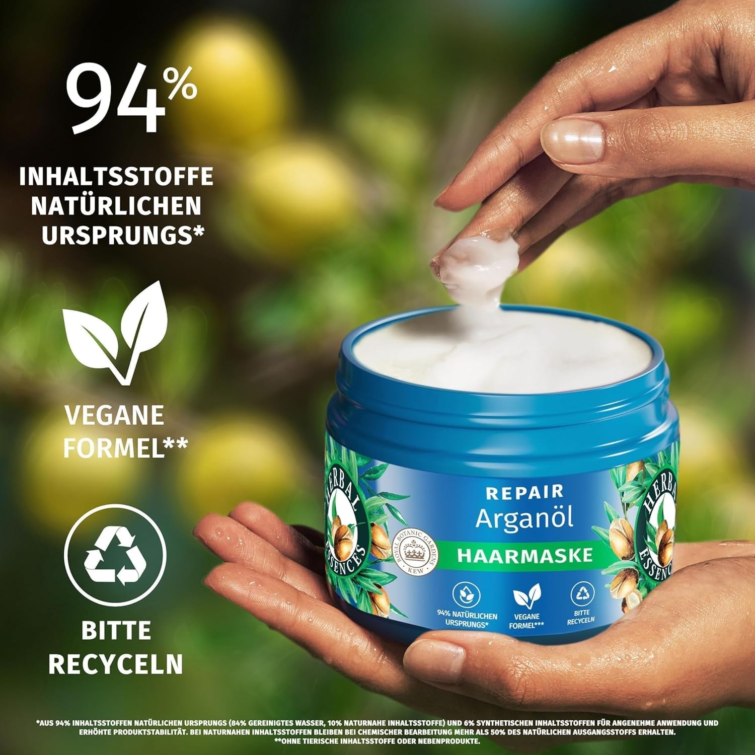 Herbal Essences Maska naprawcza do włosów z olejkiem arganowym 300ml. Od zniszczonych włosów po gładsze i bardziej błyszczące. Intensywna terapia. Ze składnikami naturalnego pochodzenia. Wegańska maska do włosów Naty Shop