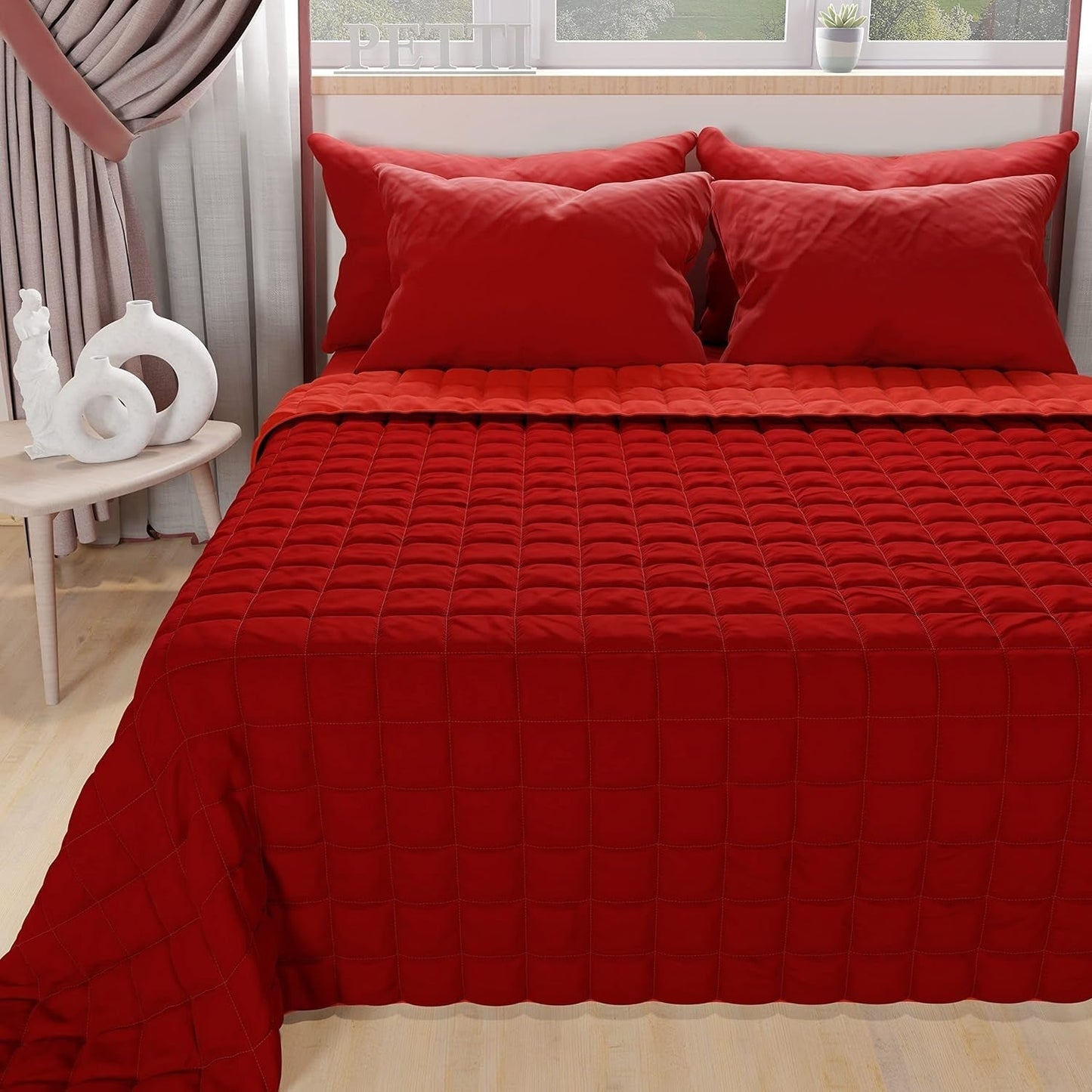 PETTI Artigiani Italiani - Narzuta na łóżko pojedyncze, narzuta dwustronna, narzuta sprężynowa, granatowy, biały, 100% Made in Italy Kołdry i kołdry Naty Shop Bordeaux Rozmiar łóżka 120 (220X260 cm)