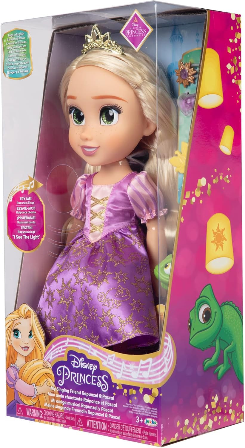Lalka Disney Princess Śpiewająca Roszpunka 35 cm, śpiewa „Widzę światło”, Zawiera akcesoria zapewniające więcej zabawy, Idealna dla dziewczynek powyżej 3. roku życia, Purple Dolls Naty Shop