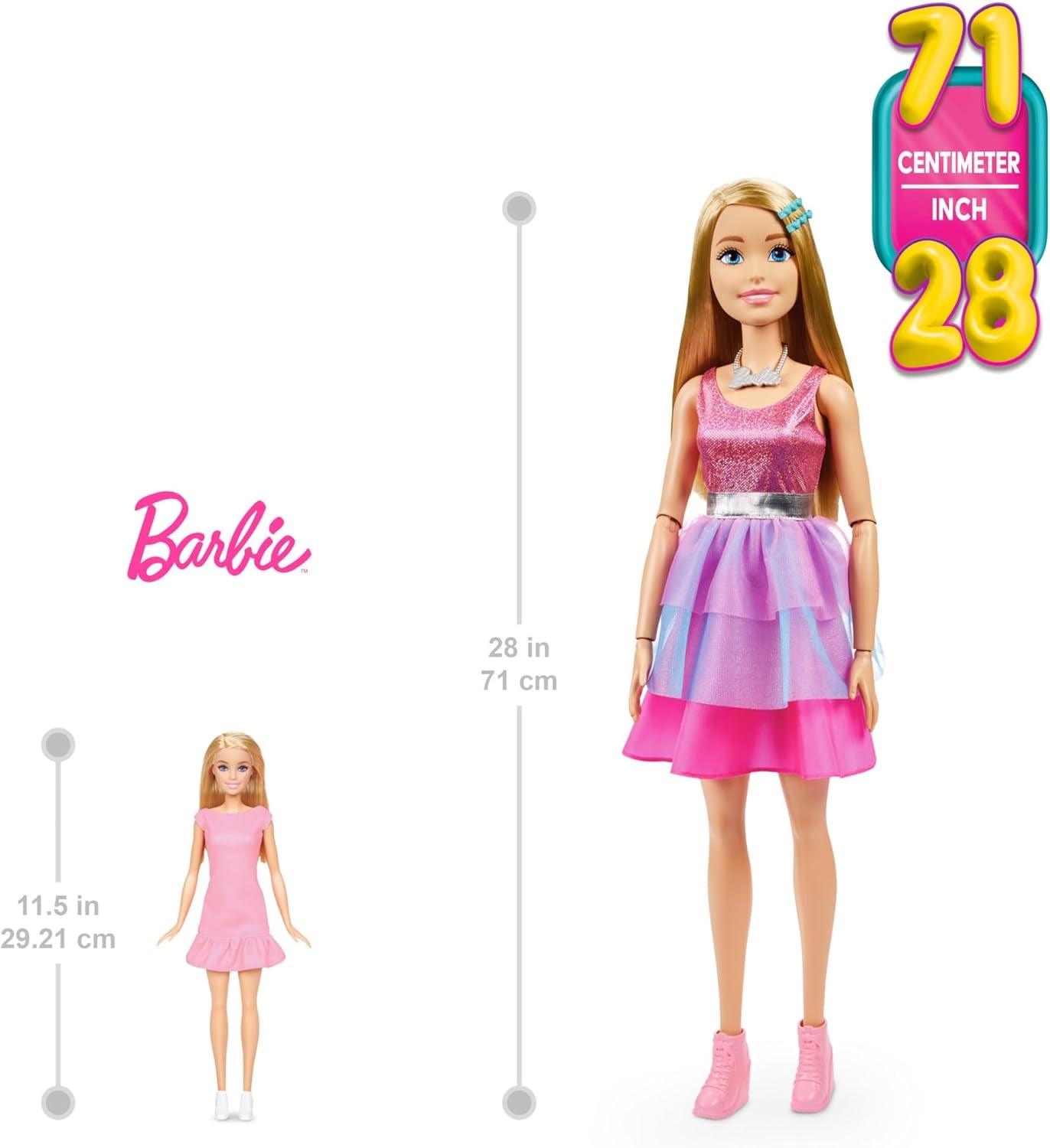 Lalka Barbie Extra Large (71 cm) - różowa sukienka, blond włosy ze spinką i naszyjnikiem, prezent dla dzieci 3+, HJY02 Dolls Naty Shop