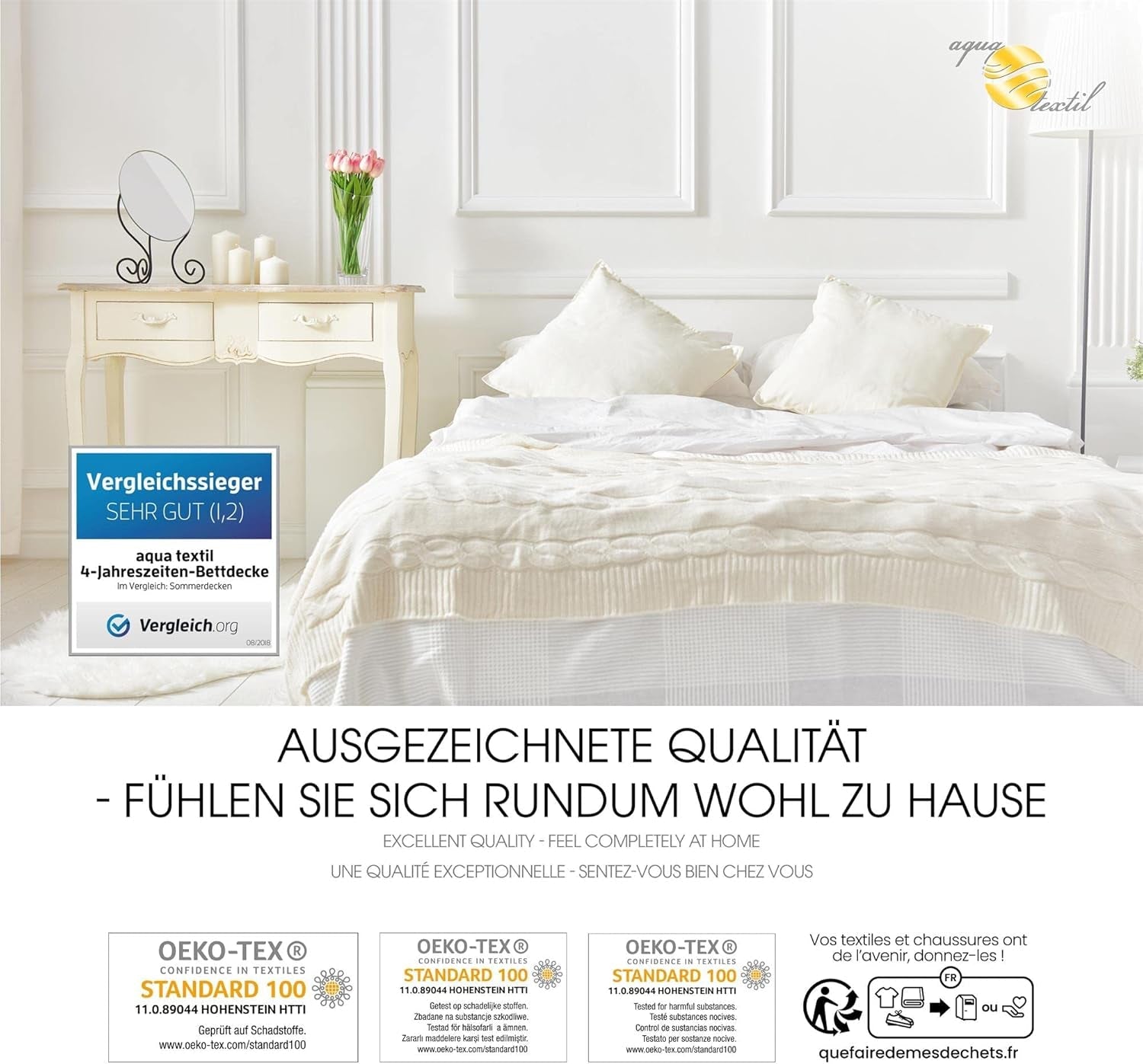 Aqua-Textil Kołdra 4-sezonowa 135X200Cm Koce splecione Zima 800G Lato 600G Klimatyzacja Oeko-Tex Kołdry i kołdry Naty Shop