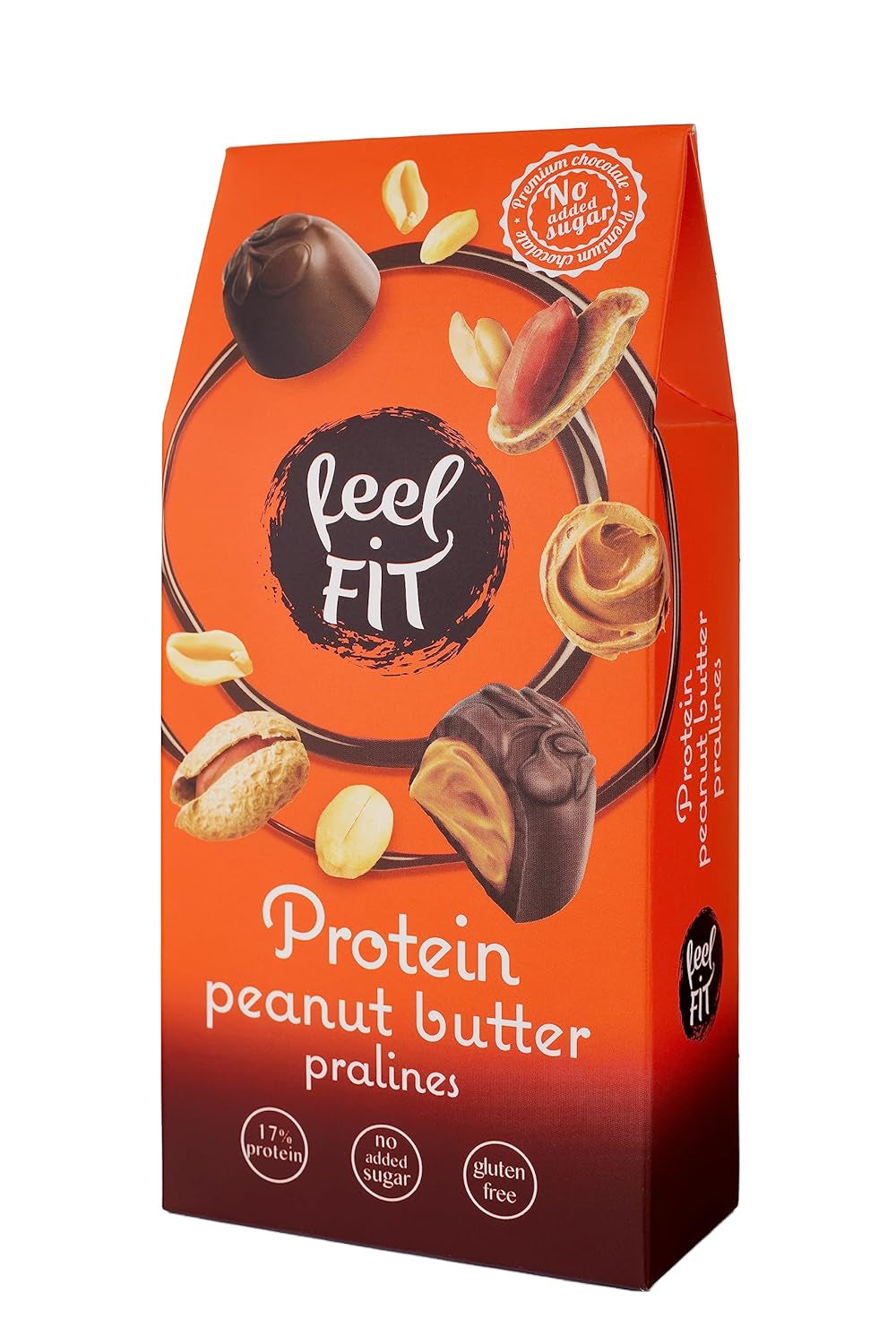 Feel FIT Praliny proteinowe z masłem orzechowym w wysokiej jakości mlecznej czekoladzie, bez dodatku cukru, 17% białka, bezglutenowe 66g (1 opakowanie)
