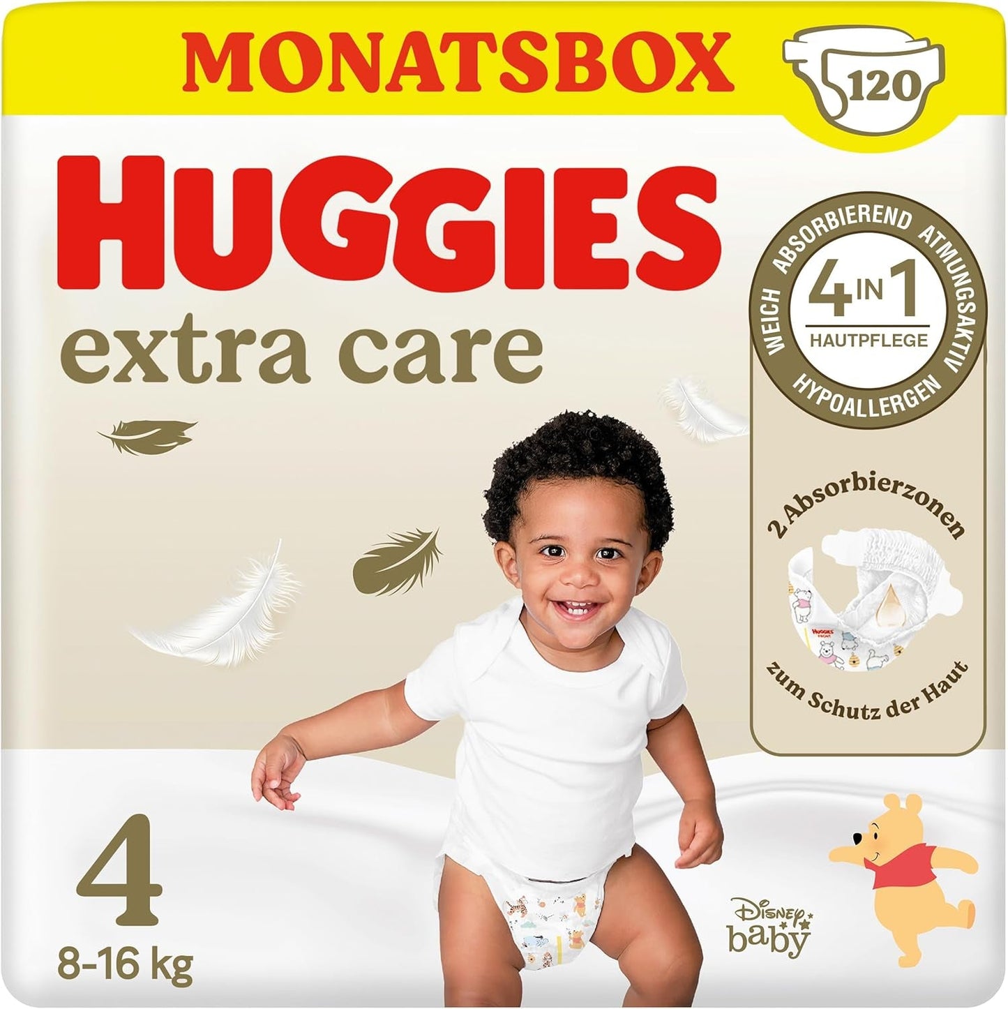 Pieluchy Huggies Extra Care Disney, rozmiar 4, 120 pieluch (2x60), pudełko miesięczne