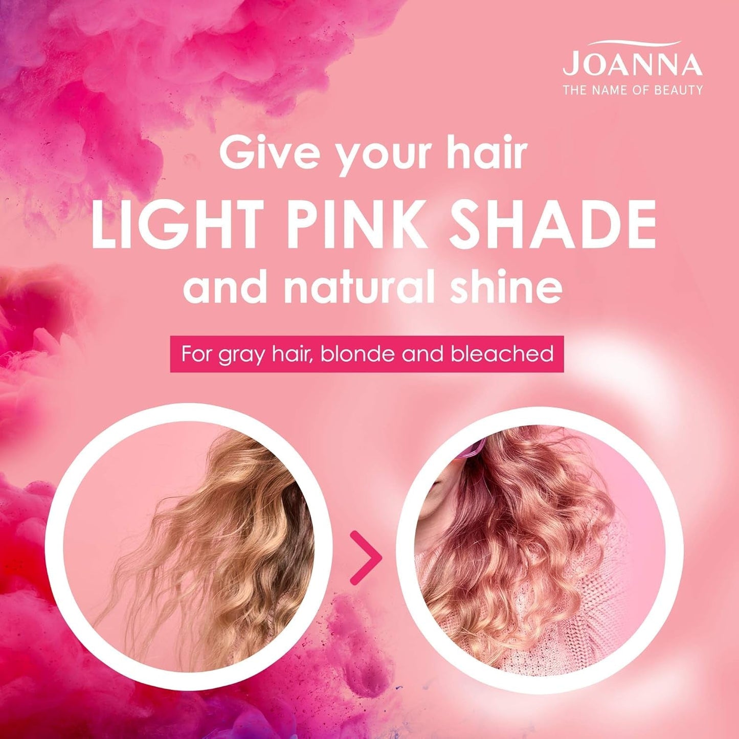Joanna Ultra Color - Różowa odżywka koloryzująca do włosów blond i jasnych - Pastelowy róż - Naturalny połysk - Usuwa żółty odcień z włosów szaro-blond - Efekt tymczasowy - 150 ml Farba do włosów Naty Shop