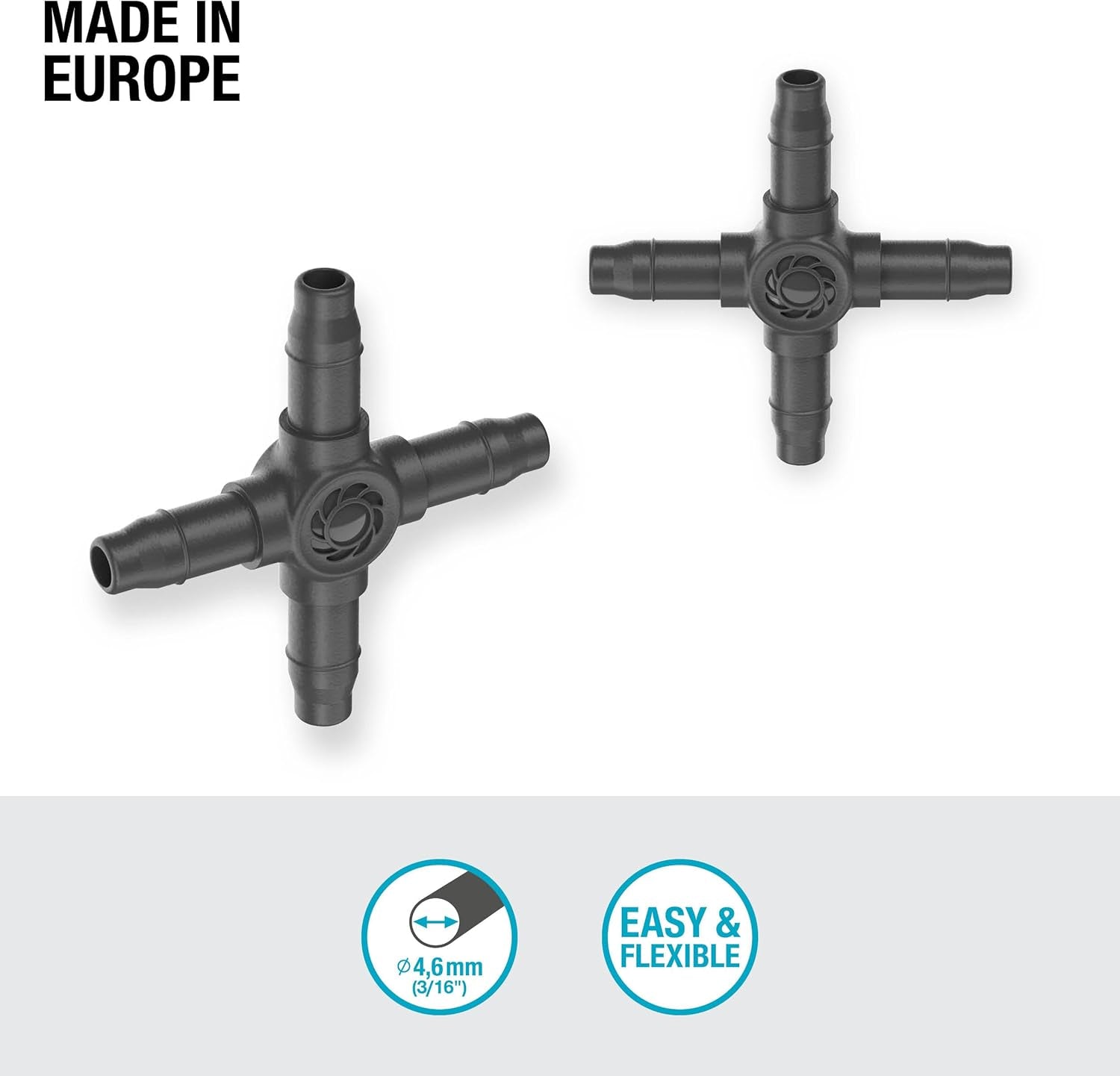 Gardena Micro-Drip-System - Przyłącze krzyżowe 4,6 mm (3/16 cala): Akcesorium do odgałęzień i linii kroplujących, montaż bez załamań dzięki łatwej i elastycznej technologii połączeń (13214-20)