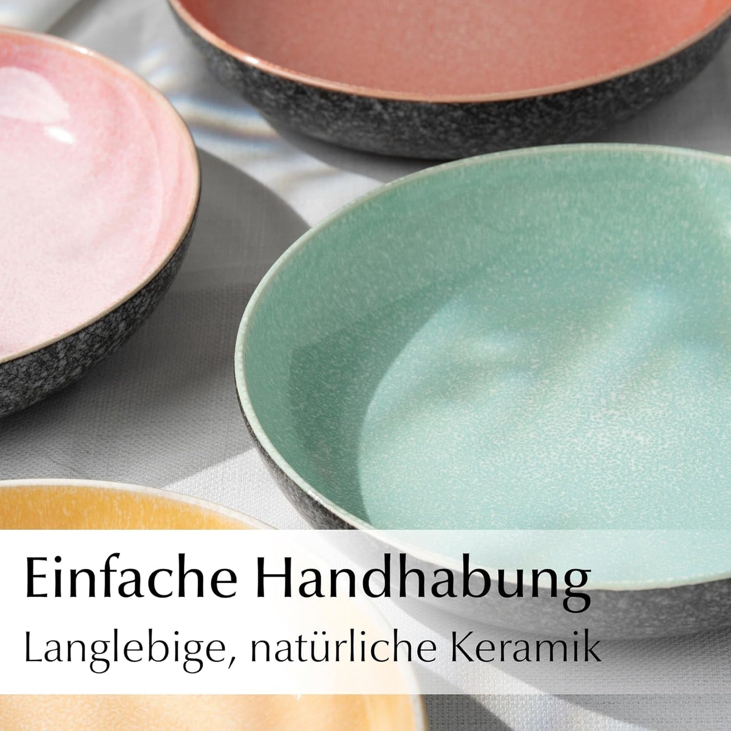 MIAMIO - Talerze obiadowe, zestaw 6 szt. (850 ml) / duże i głębokie talerze do makaronu, zestaw talerzy na 6 szt., ceramiczna miska na sałatkę / można myć w zmywarce i używać w kuchence mikrofalowej - kolekcja Las Palmitas