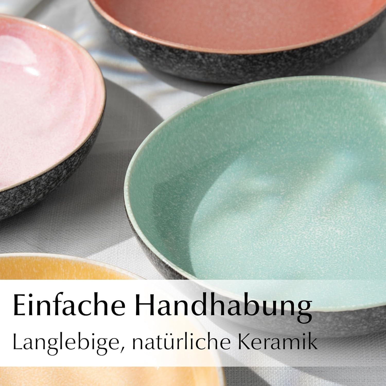 MIAMIO - Talerze obiadowe, zestaw 6 szt. (850 ml) / duże i głębokie talerze do makaronu, zestaw talerzy na 6 szt., ceramiczna miska na sałatkę / można myć w zmywarce i używać w kuchence mikrofalowej - kolekcja Las Palmitas