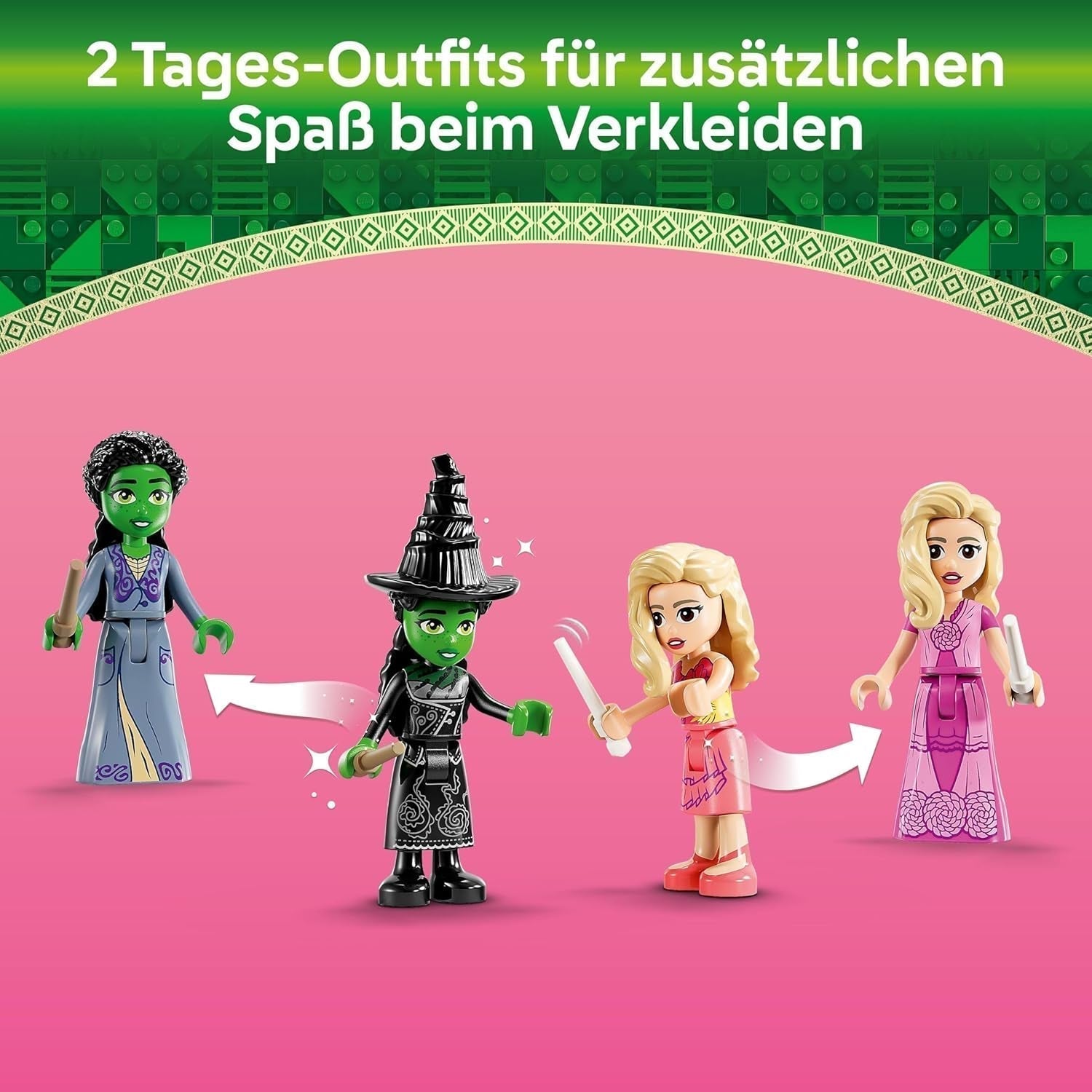 LEGO Wicked Glinda i sypialnia Elphaby — domek dla lalek z 2 mini lalkami Czarownic z krainy Oz, fajnymi akcesoriami, w tym kwiatami i strojami — kreatywna zabawka dla dziewczynek w wieku powyżej 8 lat i fanów — 75683 Zestawy do budowania Besuche den LEGO-Store