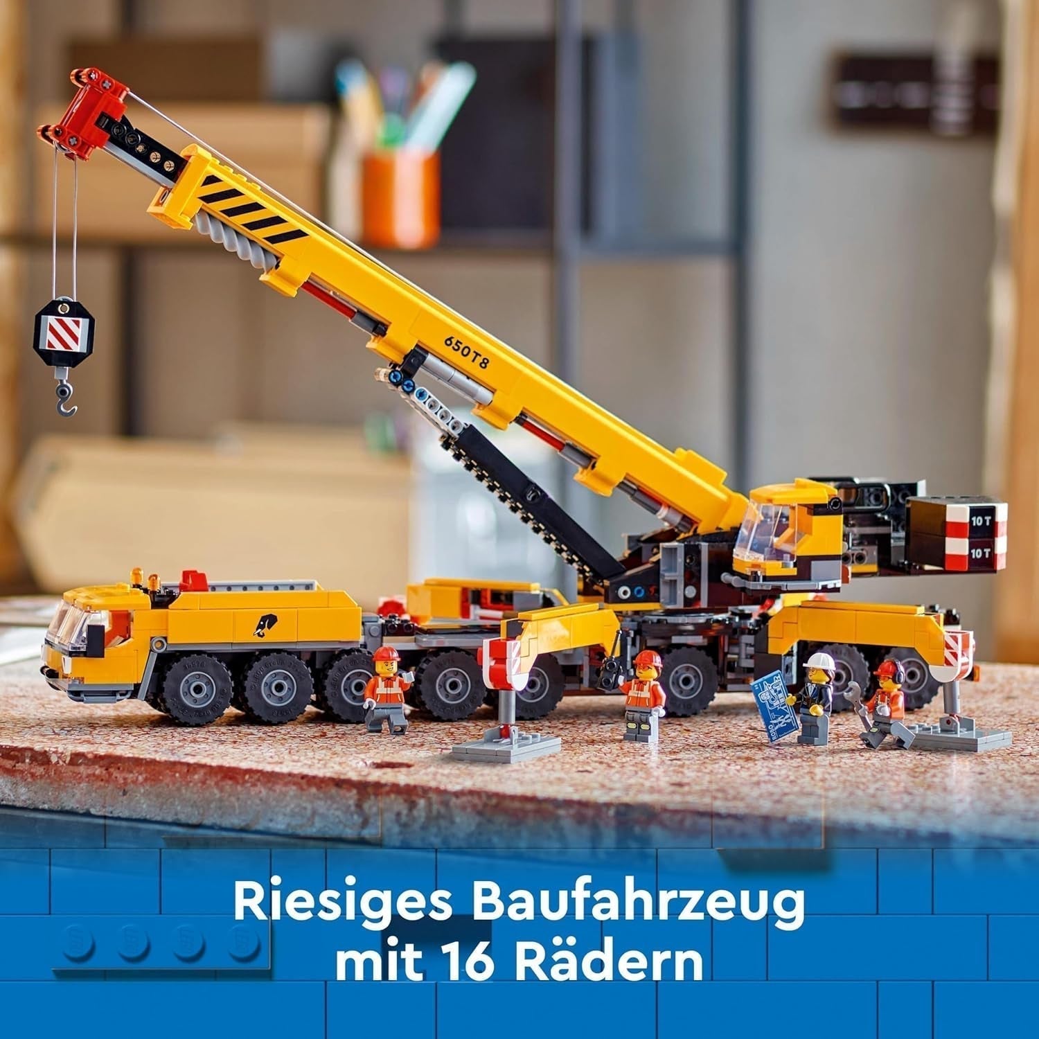 LEGO City Mobilny dźwig budowlany Zabawka konstrukcyjna dla chłopców i dziewcząt Kreatywny prezent dla dzieci Długie, wysuwane ramię 4 minifigurki pracowników budowlanych do odgrywania ról 60409 Zestawy do budowania Besuche den LEGO-Store