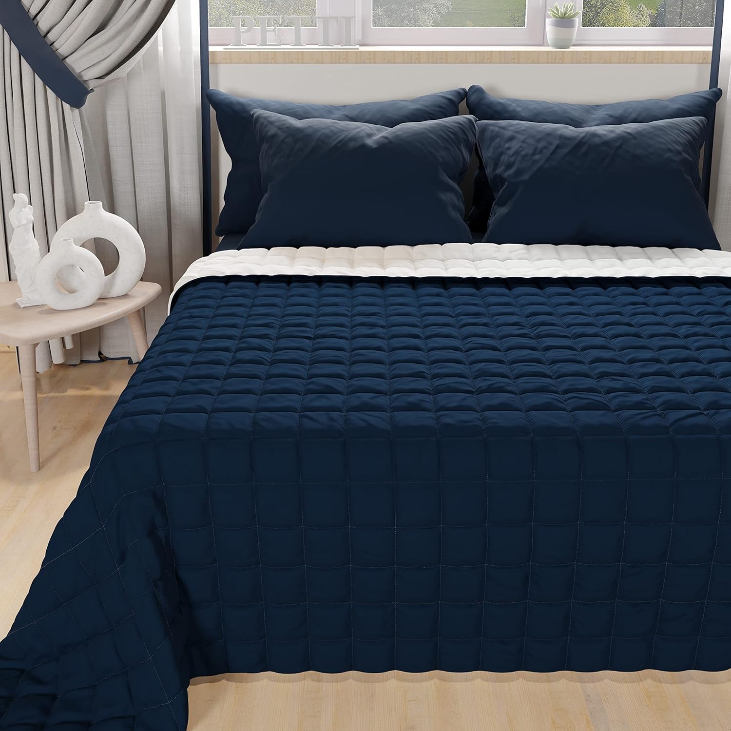 PETTI Artigiani Italiani - Narzuta na łóżko pojedyncze, narzuta dwustronna, narzuta sprężynowa, granatowy, biały, 100% Made in Italy Kołdry i kołdry Naty Shop Granatowy Biały Łóżko pojedyncze
