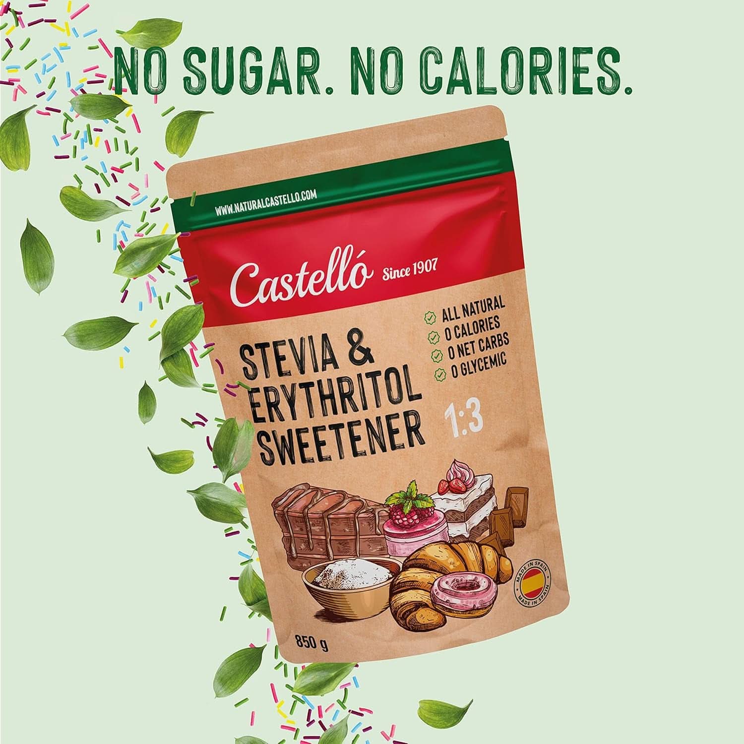 Stewia + Erytrytol 1:3 Słodzik, 1G = 3G Cukier, 850 gramów Słodziki Naty Shop