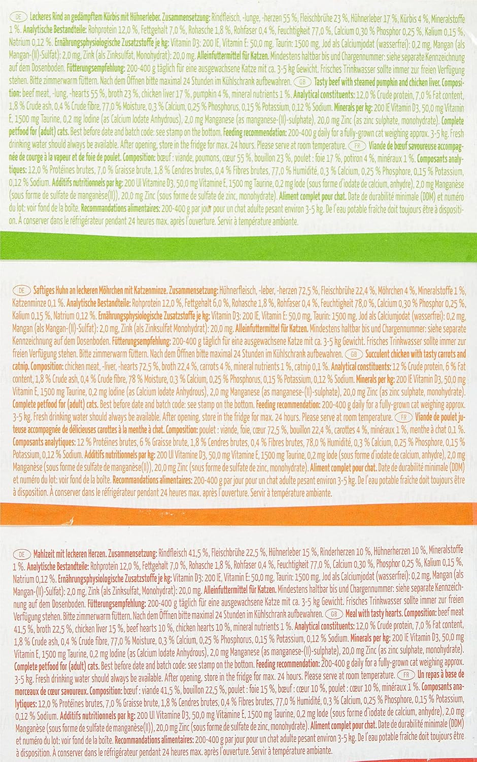 MjAMjAM - Mokra karma premium dla kotów - Pakiet mieszany I - Kurczak, Wołowina, Serca 6 Pakietów (6 x 200g), Bez Zbóż z Dodatkowym Mięsem