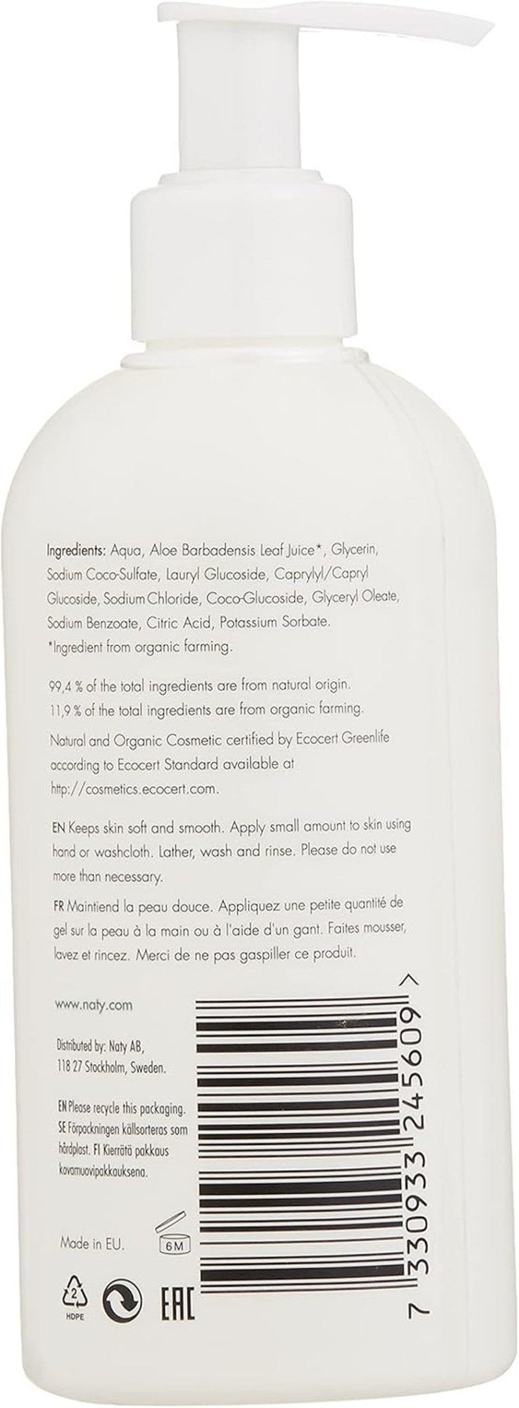 Eco by Naty, żel pod prysznic dla dzieci, organiczne składniki roślinne, 0% substancji zapachowych, hipoalergiczny i testowany dermatologicznie, butelka 200 ml Dzieci - Kąpiel i pielęgnacja skóry Naty Shop