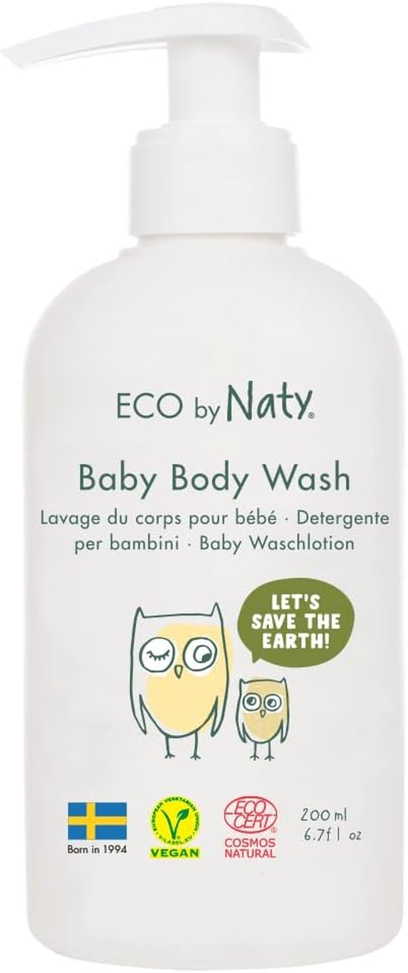 Eco by Naty, żel pod prysznic dla dzieci, organiczne składniki roślinne, 0% substancji zapachowych, hipoalergiczny i testowany dermatologicznie, butelka 200 ml Dzieci - Kąpiel i pielęgnacja skóry Naty Shop Tytuł domyślny