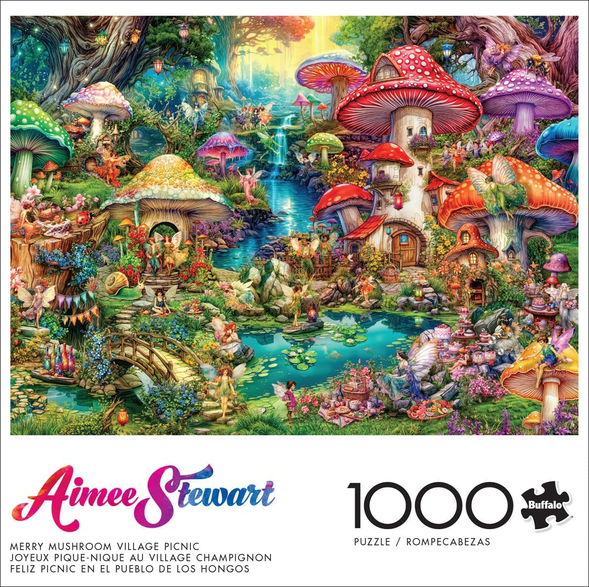 Buffalo Games - Aimee Stewart - Wesoły piknik w wiosce grzybów - 1000 elementów puzzli dla dorosłych, wymagające puzzle, idealne na wieczory z grami - gotowe puzzle o wymiarach 26,75 x 19,75 cm Naty Shop