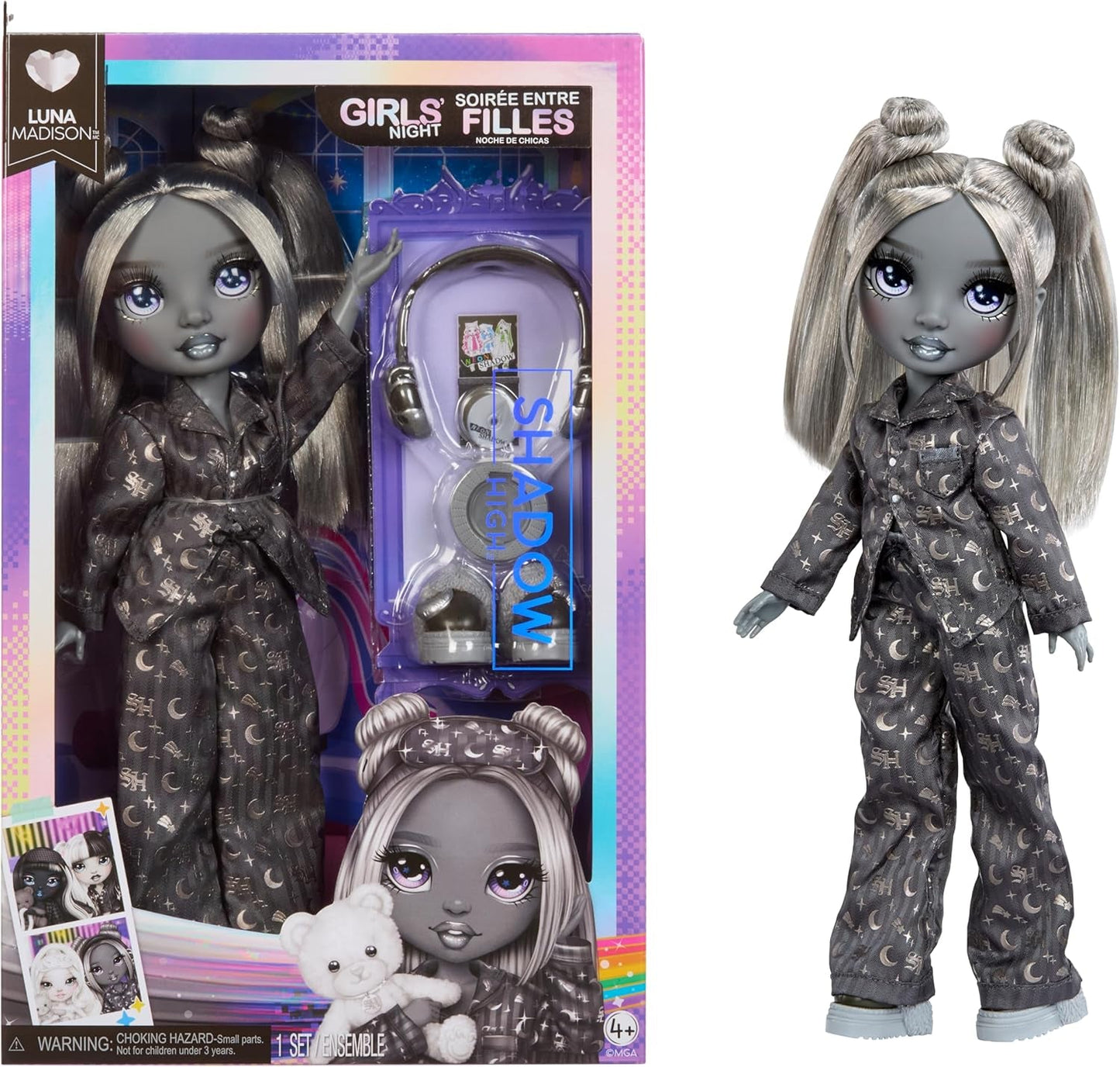 Rainbow High Shadow High Girl's Night - Luna Madison – 28 cm Modepuppe w Grautönen, Graues Haar & Outfit mit Accessoires und Kamm – Für Sammler und Kinder ab 6 Jahren