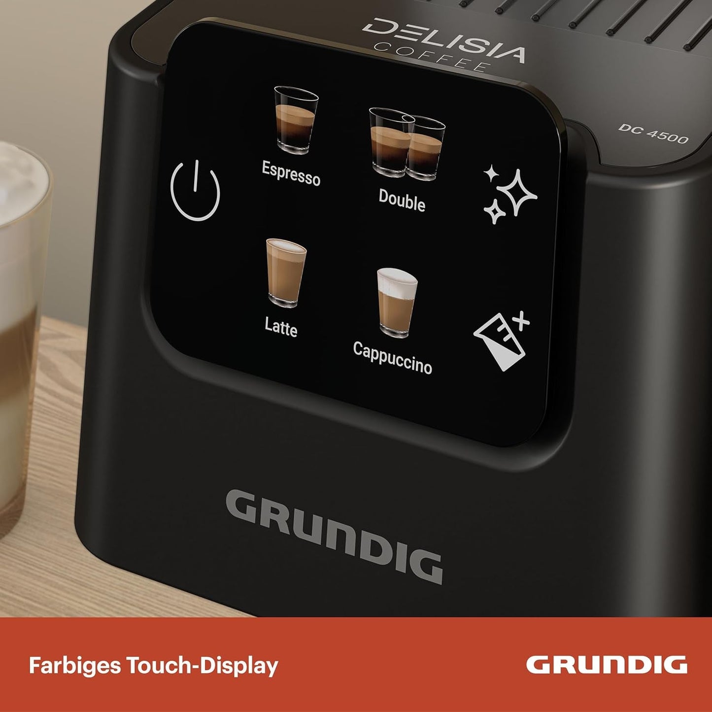 Ekspres do kawy z kolbą GRUNDIG KSM 5330 ze zintegrowanym pojemnikiem na mleko, moc 1628 W, ciśnienie pompy 15 bar, podwójna dysza, kolorowy wyświetlacz dotykowy, BrewSense, CreamyPro, Ciemna stal nierdzewna/Czarny