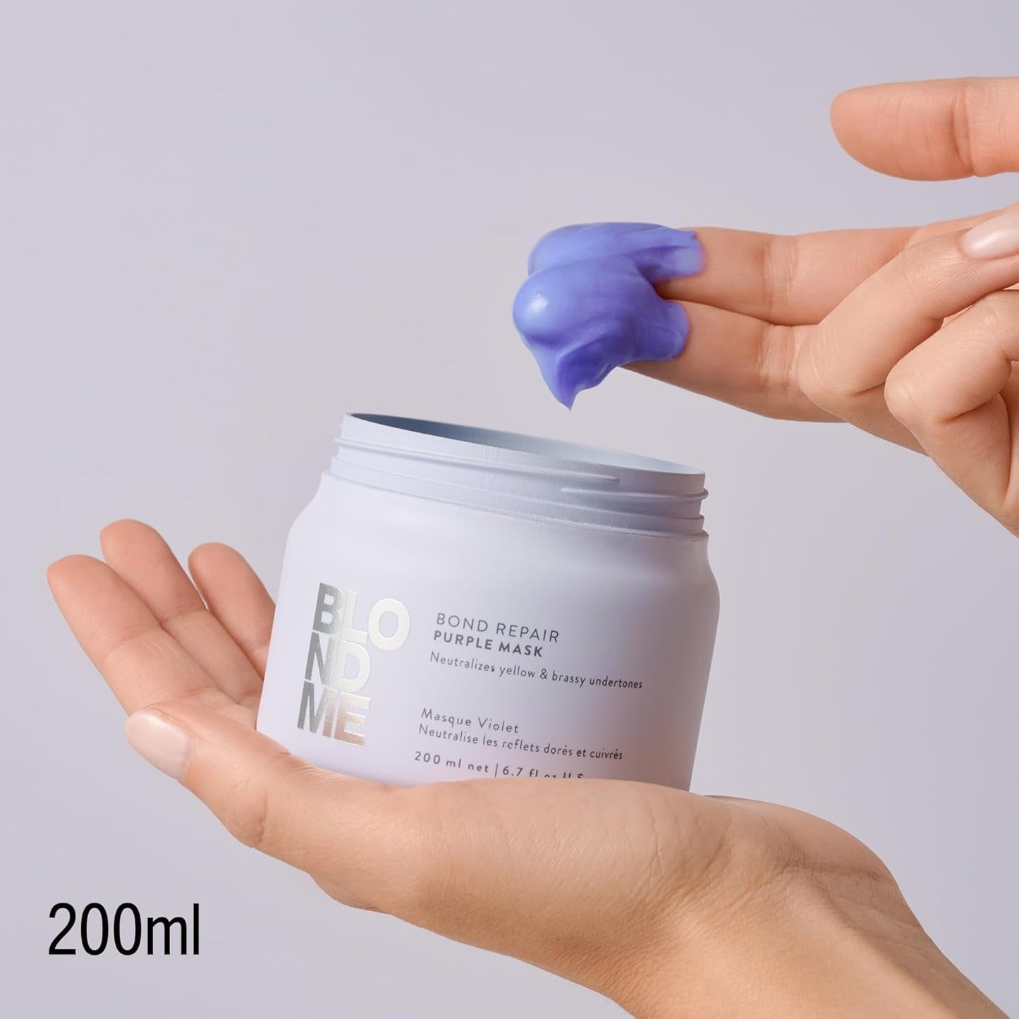 Schwarzkopf Professional BLONDME Bond Repair Purple Mask Maska do włosów chłodnych Neutralizuje żółte odcienie do włosów farbowanych, rozjaśnianych i jasnych Głęboko odżywiająca i wzmacniająca maska do włosów 200 ml Naty Shop