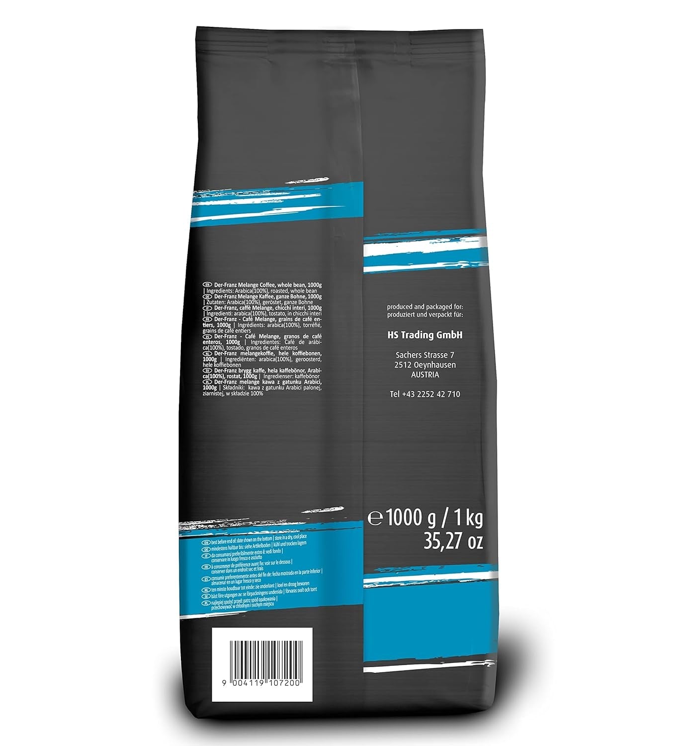 Kawa Der-Franz Melange, moc 3/5, 100% Arabica, całe ziarna kawy, 4 x 1000 g