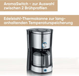 Ekspres SEVERIN „TypeSwitch” z karafką termiczną, AromaSwitch do wyboru pomiędzy 2 profilami parzenia, ekspres do kawy na 10 filiżanek, 1000W, stal nierdzewna szczotkowana-czarna, KA 4845