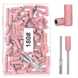 BLESWIN 100 szt. małych taśm szlifierskich do wierteł do paznokci, drobne ziarno 240 z 2 szt. wierteł 3 mm, mini taśmy szlifierskie do polerowania naturalnych paznokci i czyszczenia skórek do przygotowania, różowy