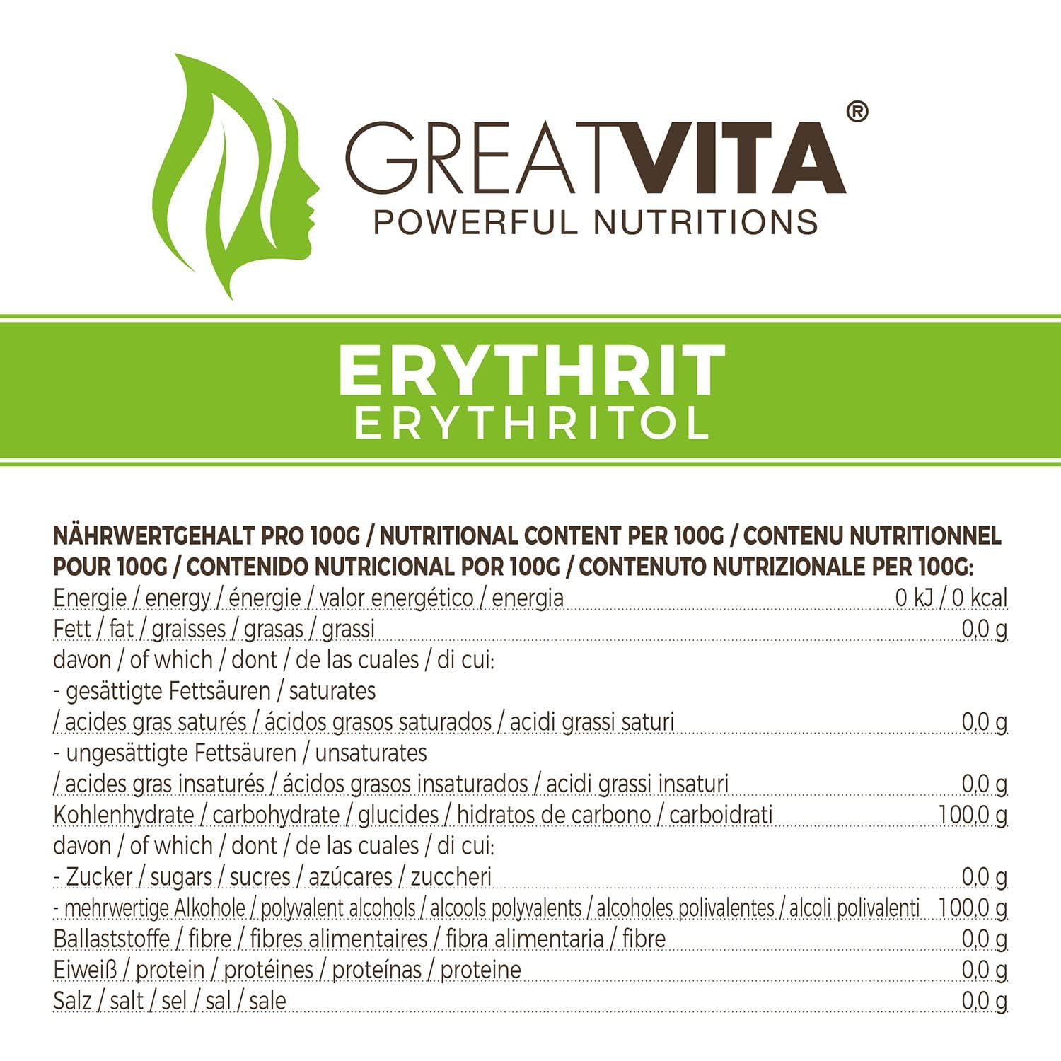 Greatvita Erytrytol 1000 G | Kalorienfreie Süßungsmittel & Zucker-Alternatywa | Zahnfreundlich, Gut Löslich i Glutenfrei | Ideal Für Getränke, Desery i słodziki do wypieków Naty Shop