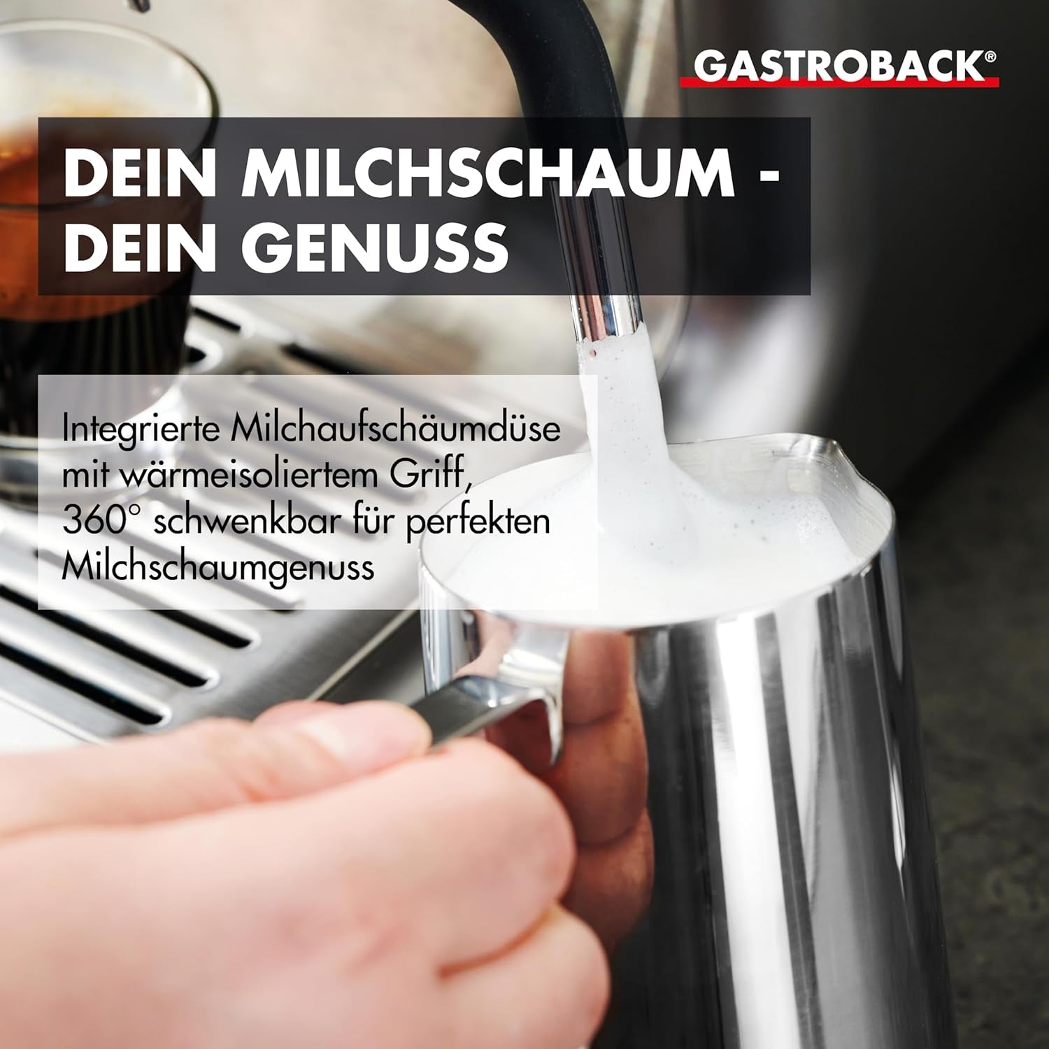 Ekspres do kawy GASTROBACK ze młynkiem, dzbankiem na mleko, dociskiem i kolbą ze stali nierdzewnej - Ekspres Barista ze spieniaczem do mleka - Ekspres do espresso z 30 stopniami mielenia