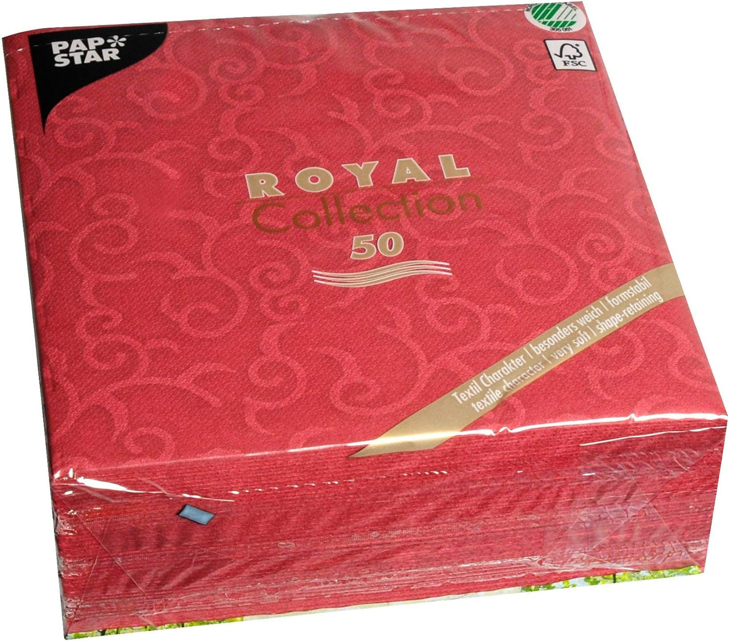 Papstar, 50 serwetek „ROYAL Collection” 1/4 złożenia 40 cm x 40 cm Bordeaux „Casali”, #84880