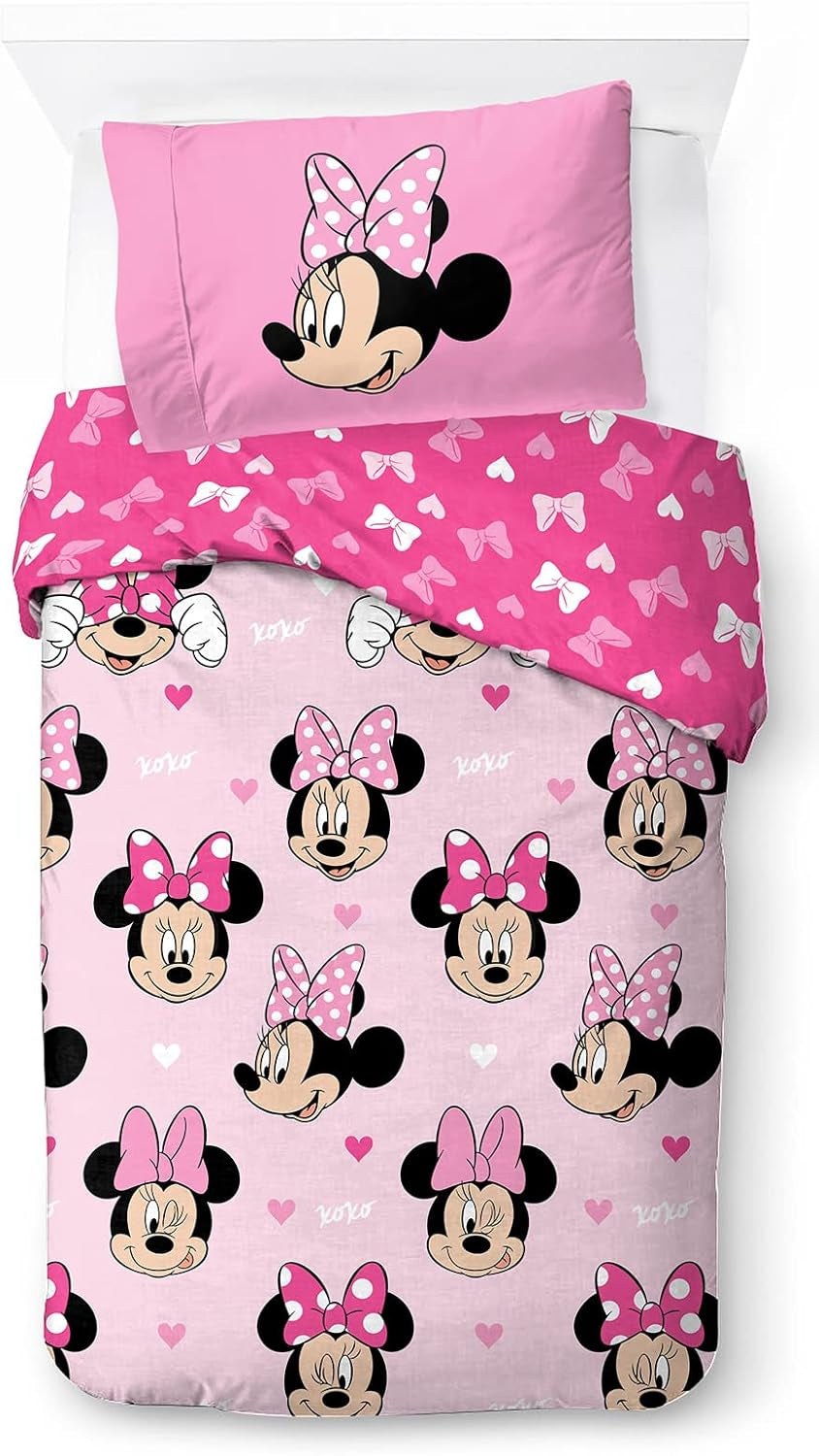 Pościel dla dzieci, Postacie Disneya, 100% bawełna Pościel - dzieci Naty Shop Różowy - Myszka Minnie 135X200/50X70 (2 szt.)