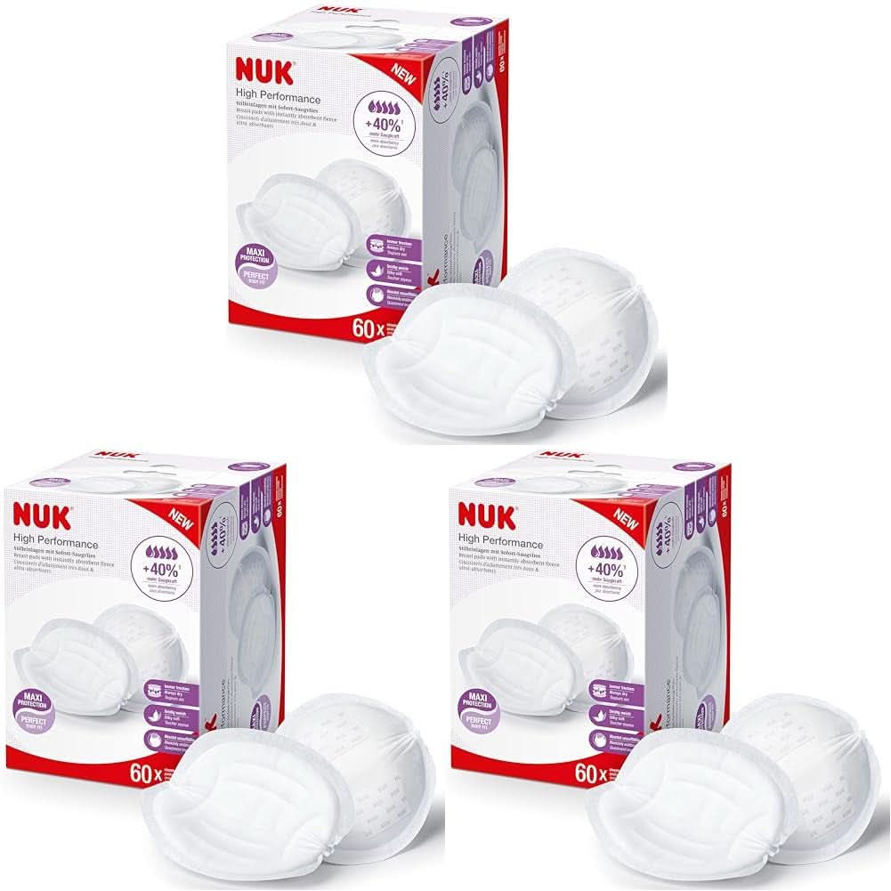 NUK High-Performance Einweg-Stilleinlagen Mit Sofort-Saugvlies | Einlagen Zum Stillen | Opakowanie zbiorcze | +40% większa moc ssania | 60 Stück Żywność dla niemowląt i akcesoria do karmienia piersią Naty Shop 60 Stück (Packung Mit 3) Wysoka wydajność